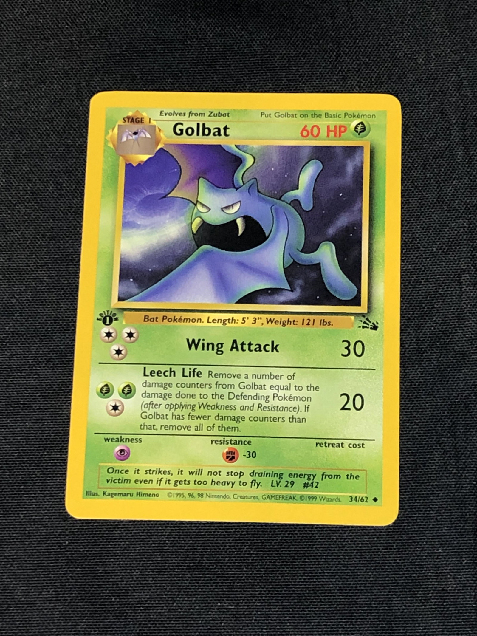 Vintage 1st Edition Fossil Set Golbat Pokemon Card: Vintage 1st Edition Fossil Set Golbat Pokemon Card