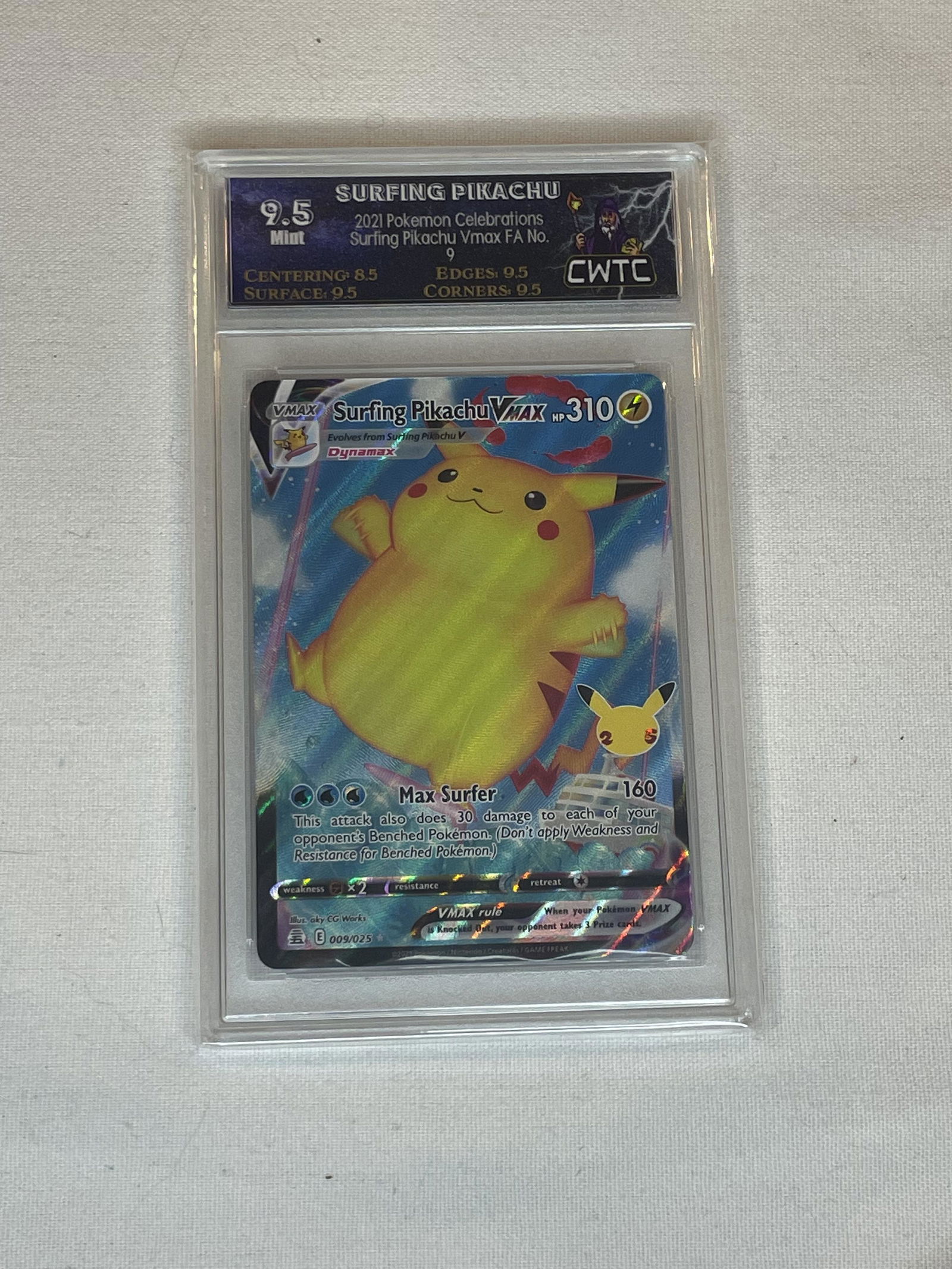 Surfing Pikachu V max CWTC Graded 9.5 (1 of 1)