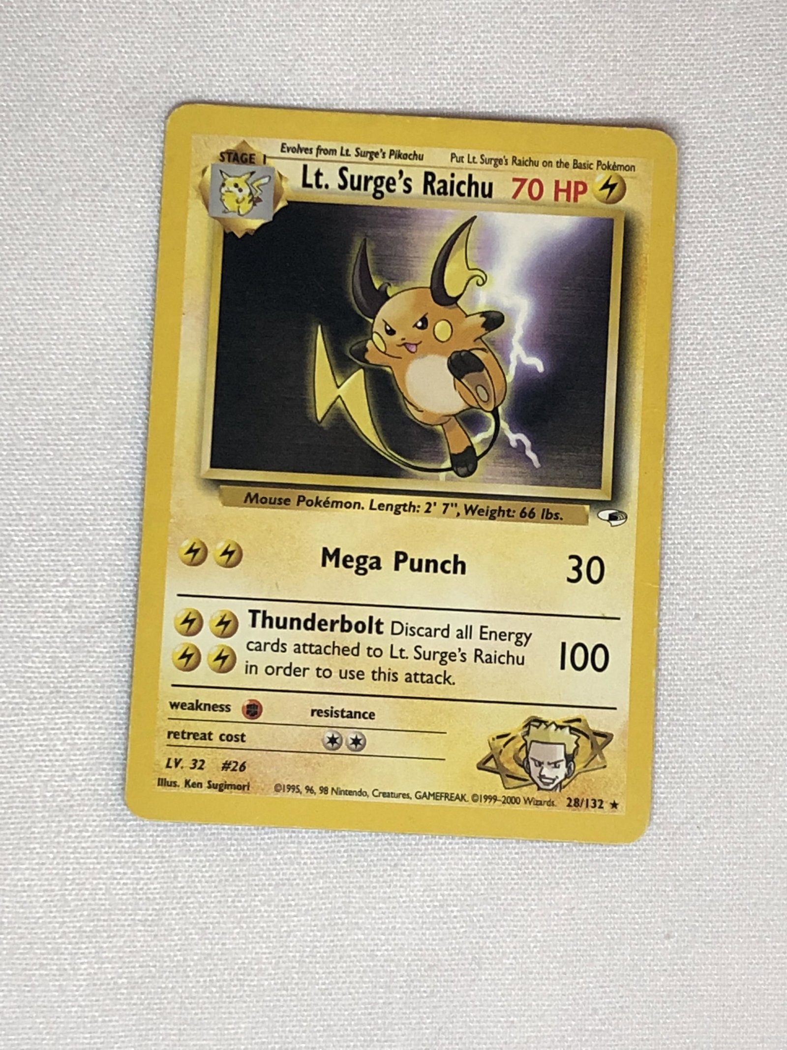 Lt. Surge's Raichu Pokemon Card Single- in moderately played condion: Lt. Surge's Raichu Pokemon Card Single- in moderately played condion