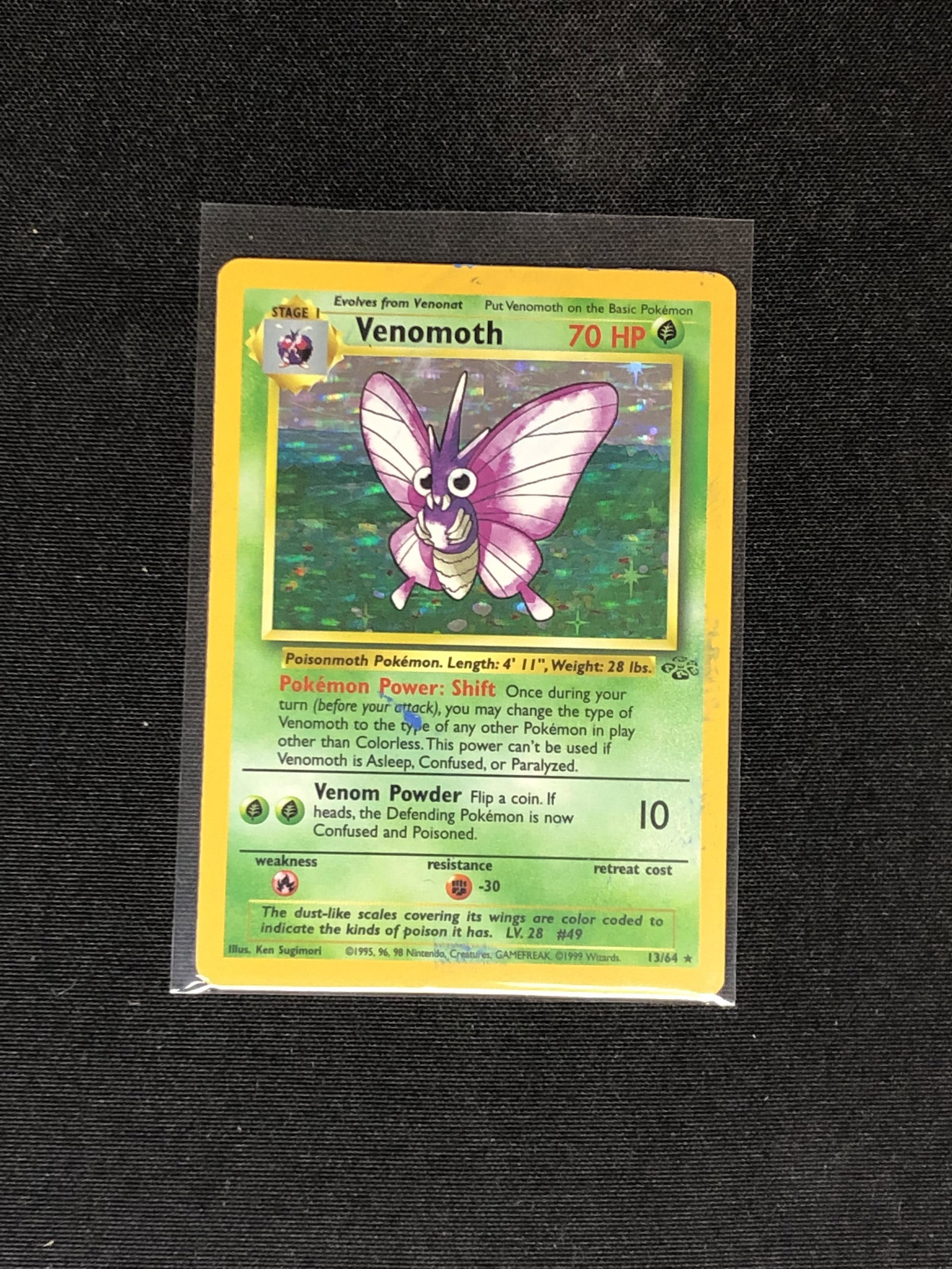 Venomoth Holo Pokemon Card Single- in heavily played condition: Venomoth Holo Pokemon Card Single- in heavily played condition