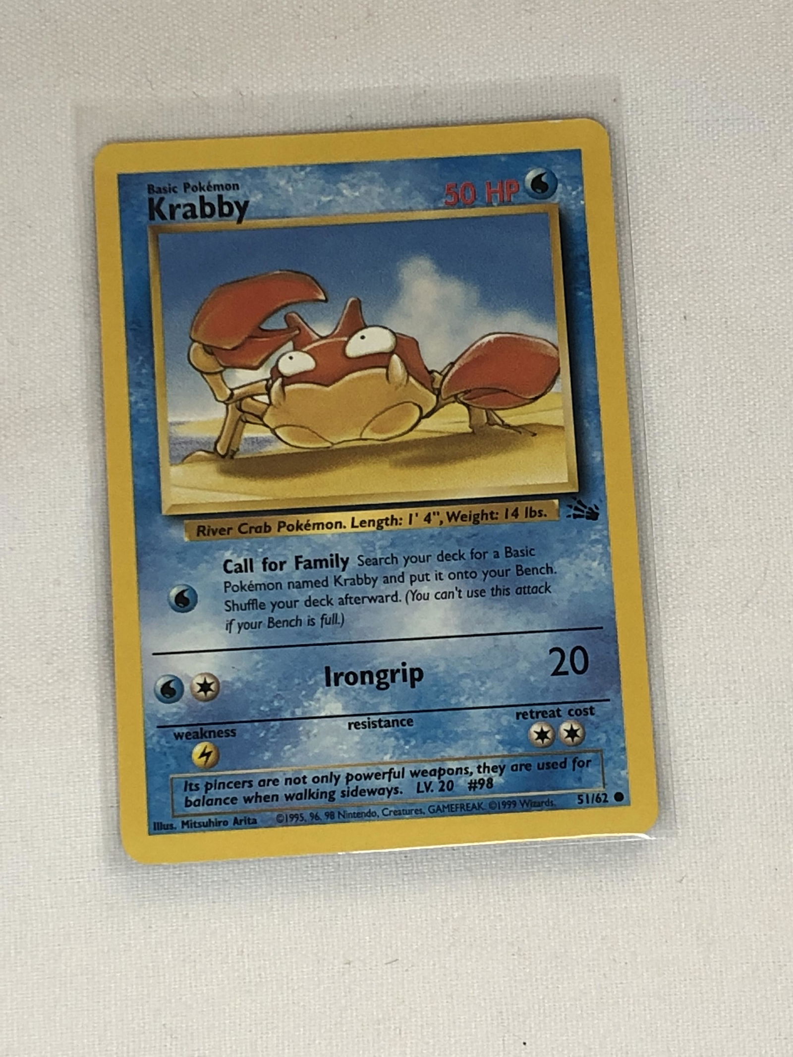Fossil Set Krabby Pokemon Card - Moderately Played Condition: Fossil Set Krabby Pokemon Card - Moderately Played Condition