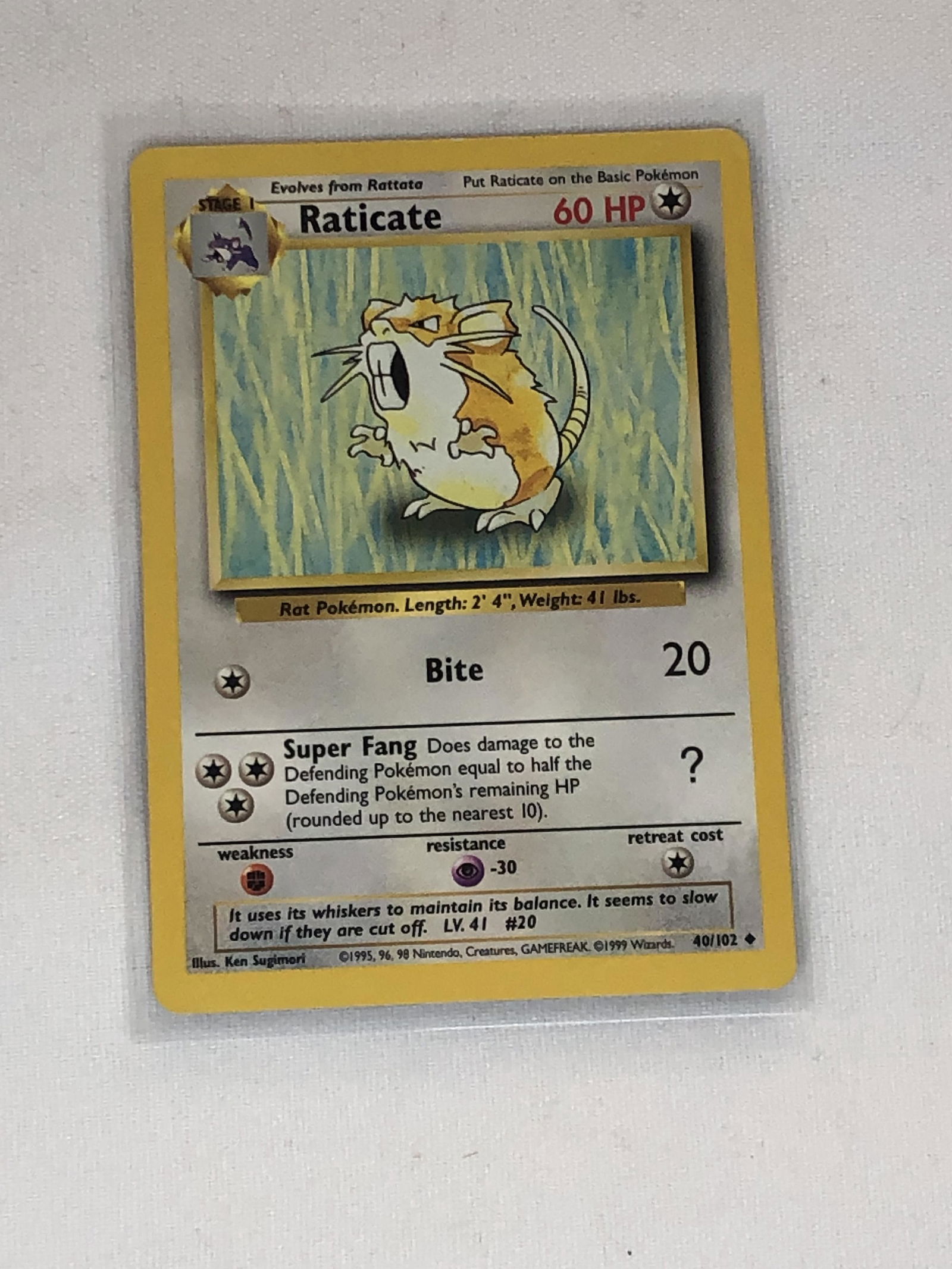 Base Set Raticate Pokemon Card - Moderately Played Condition (1 of 1)
