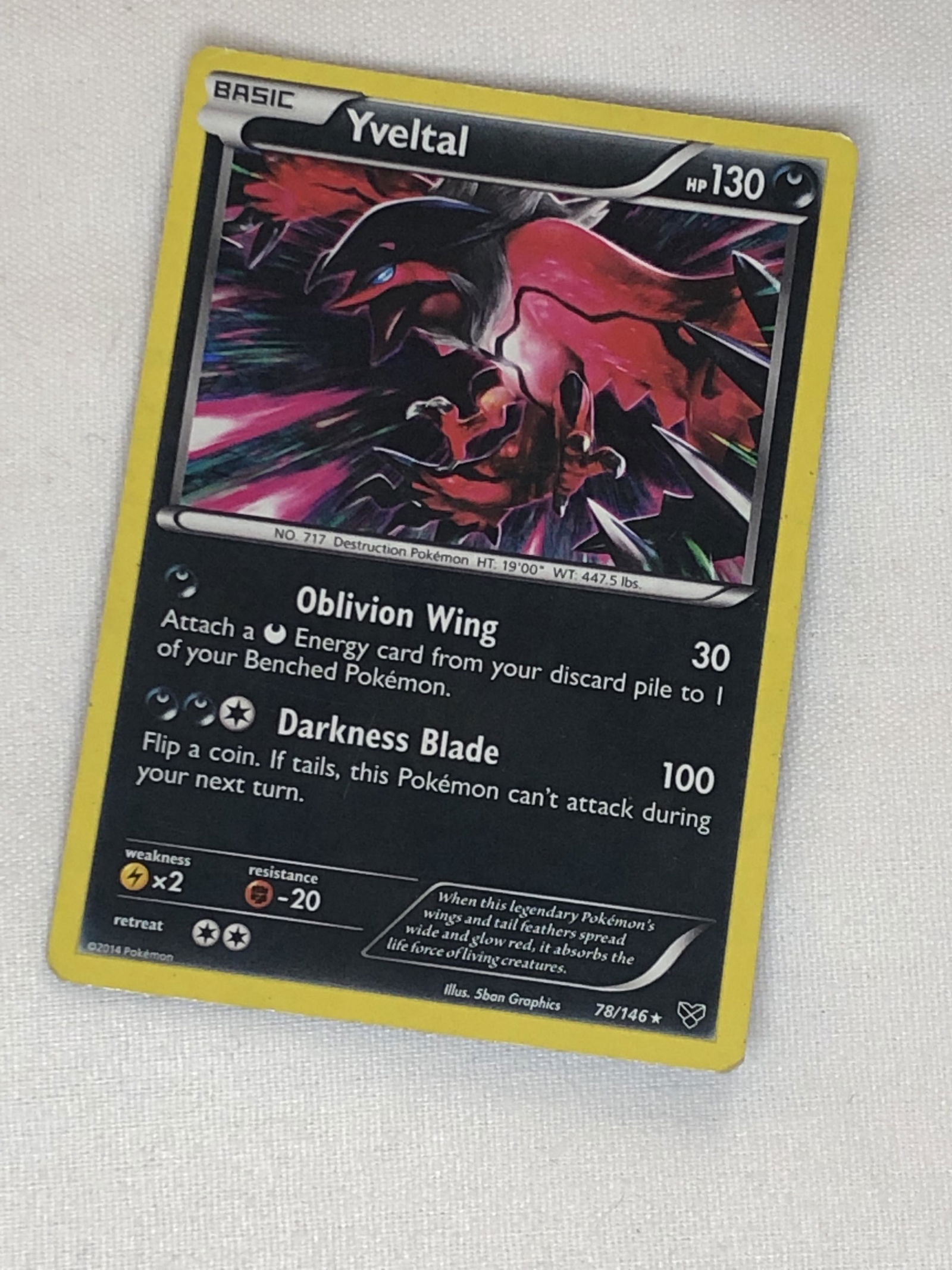 Yveltal Cracked Ice Holo Pokemon Card - Moderately Played Condition (1 of 1)