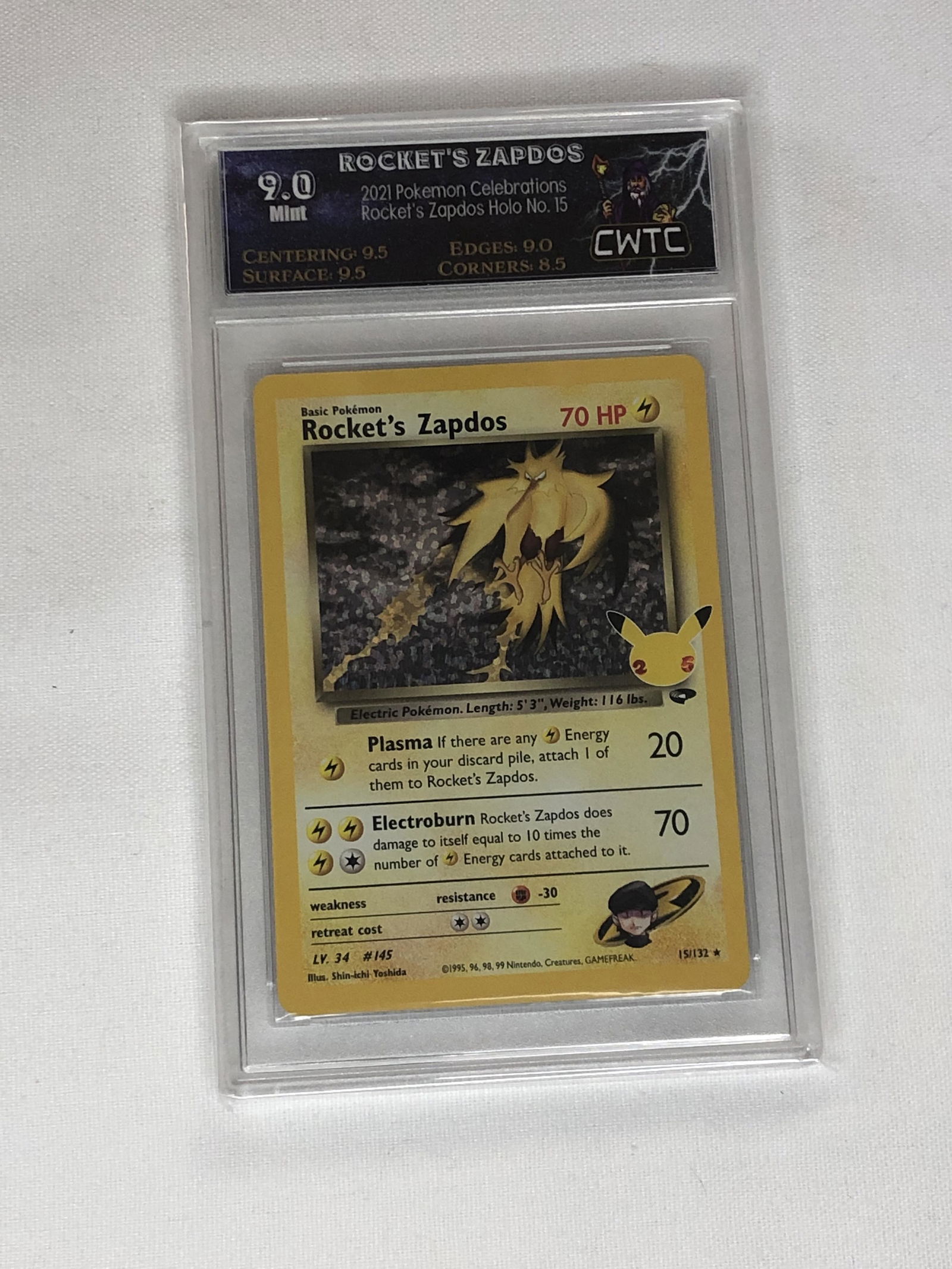 Rocket's Zapdos Celebrations Holo Graded CWTC 9 (1 of 1)