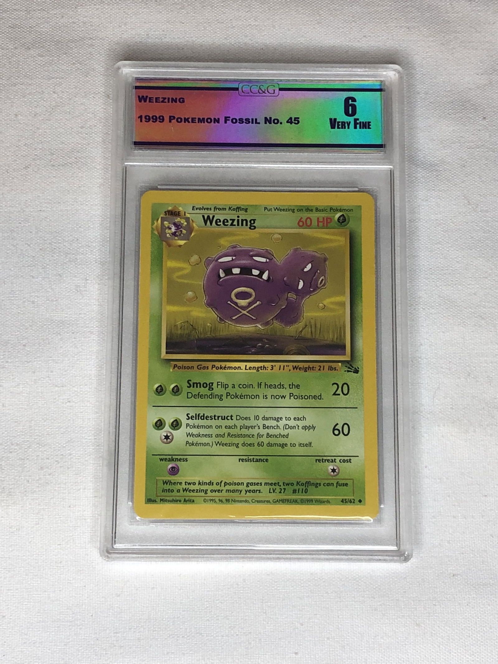 Fossil Weezing Pokemon Card Graded CC&G 6: Fossil Weezing Pokemon Card Graded CC&G 6