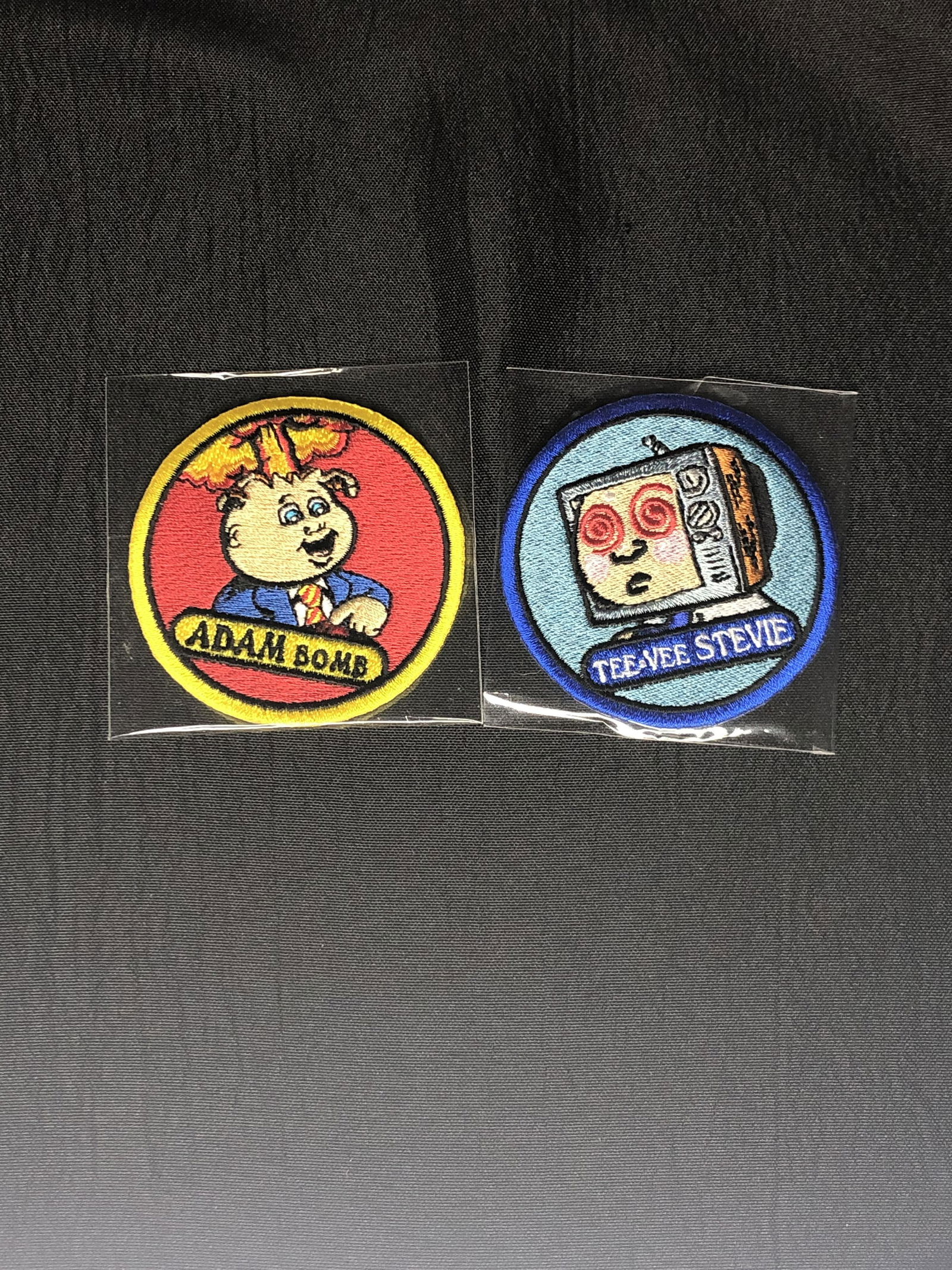 Adam Bomb & Tee-Vee Steevie Garbage Pail Kids Patches: Adam Bomb & Tee-Vee Steevie Garbage Pail Kids Patches