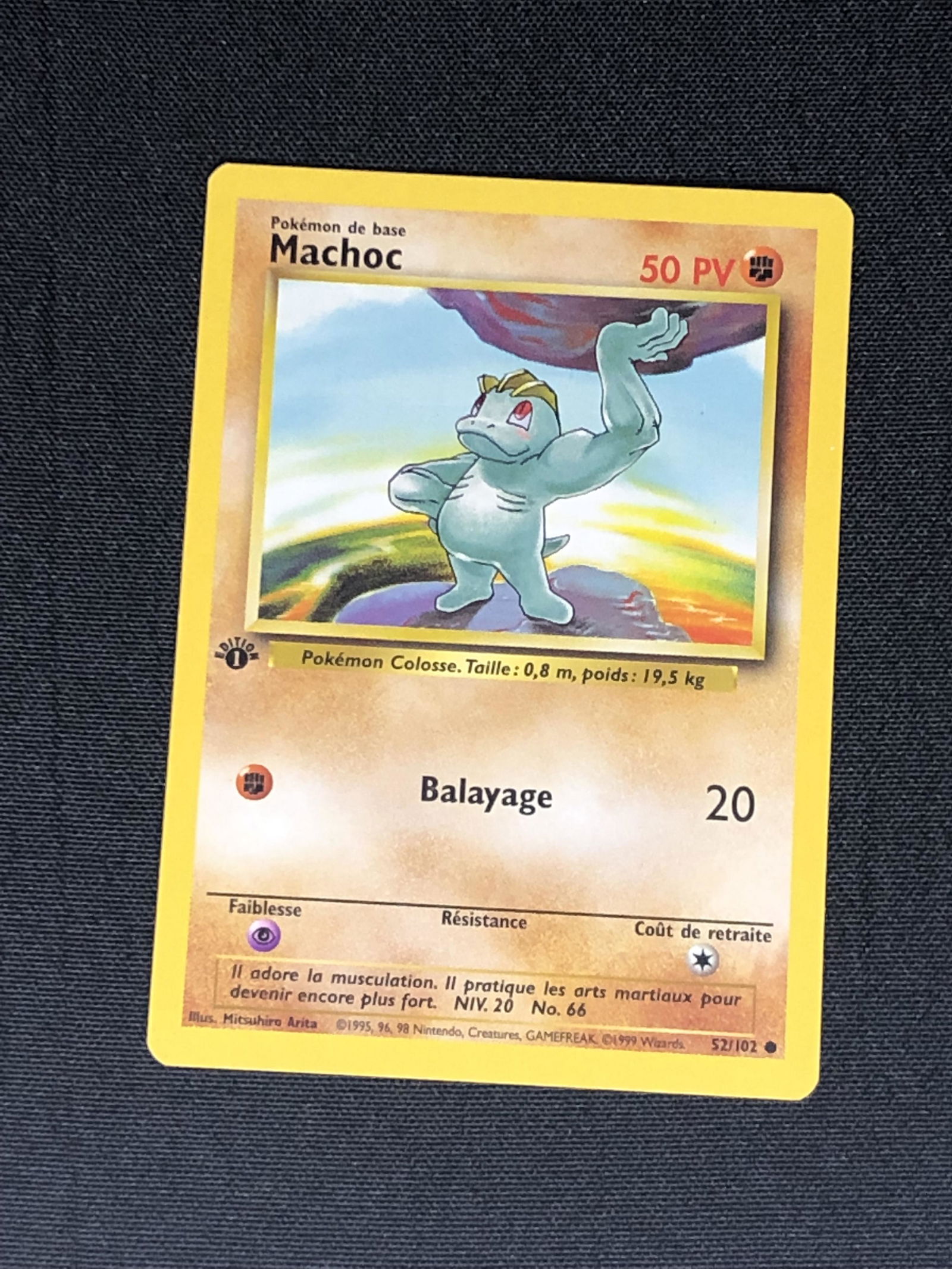 1st Edition Base Set Machop Pokemon Card - Moderately Played Condition (1 of 1)