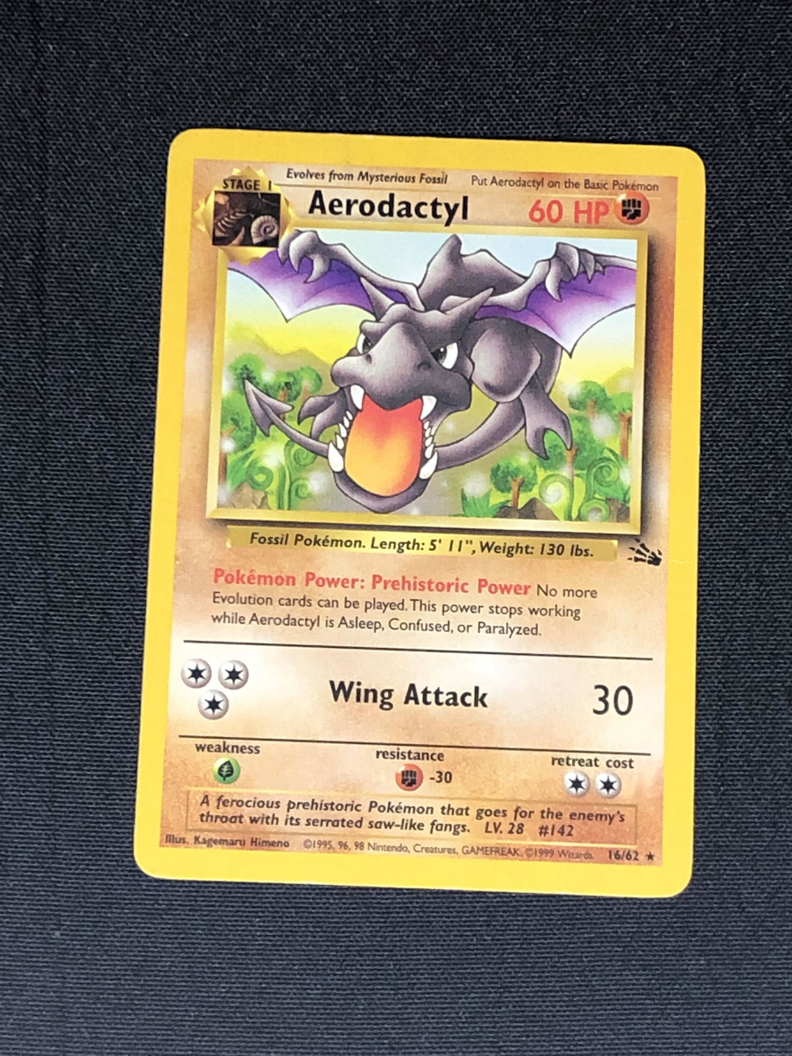 Fossil Set Aerodactyl Pokemon Card - Moderately Played Condition: Fossil Set Aerodactyl Pokemon Card - Moderately Played Condition