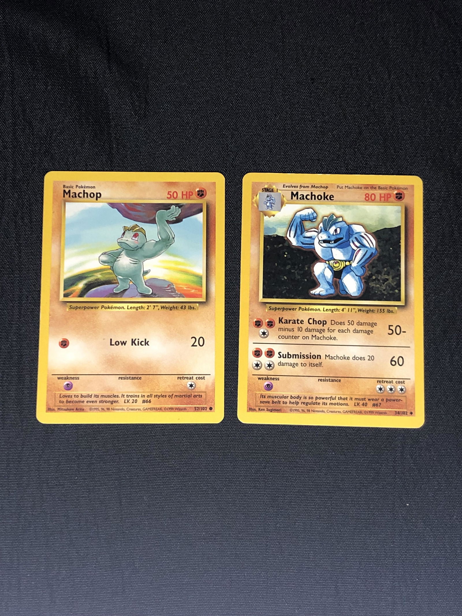 Base Set Machop & Machoke Pokemon Cards - Moderately Played Condition (1 of 1)