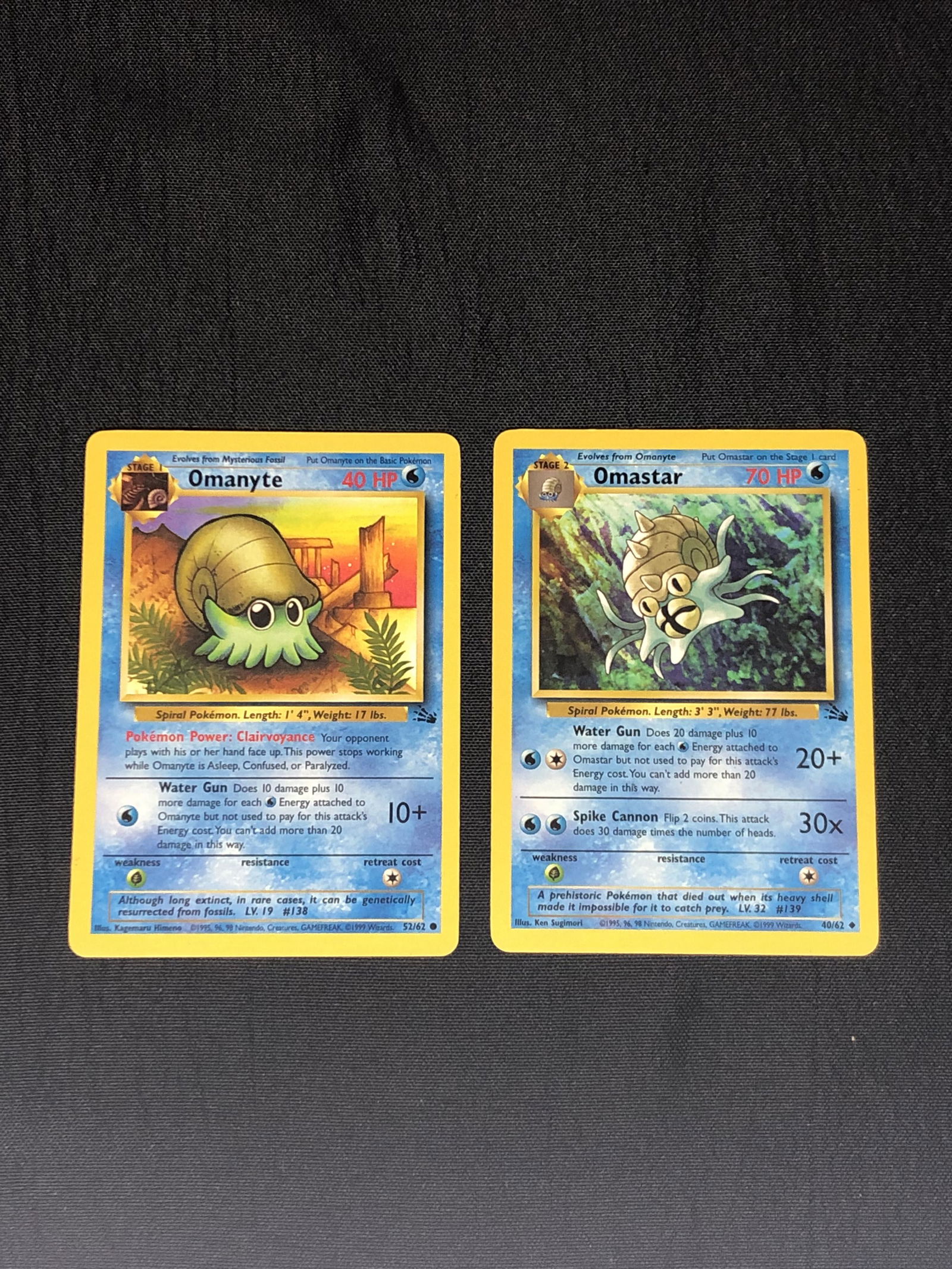 Fossil Set Omanyte & Omastar Pokemon Cards - Moderately Played Condition: Fossil Set Omanyte & Omastar Pokemon Cards - Moderately Played Condition