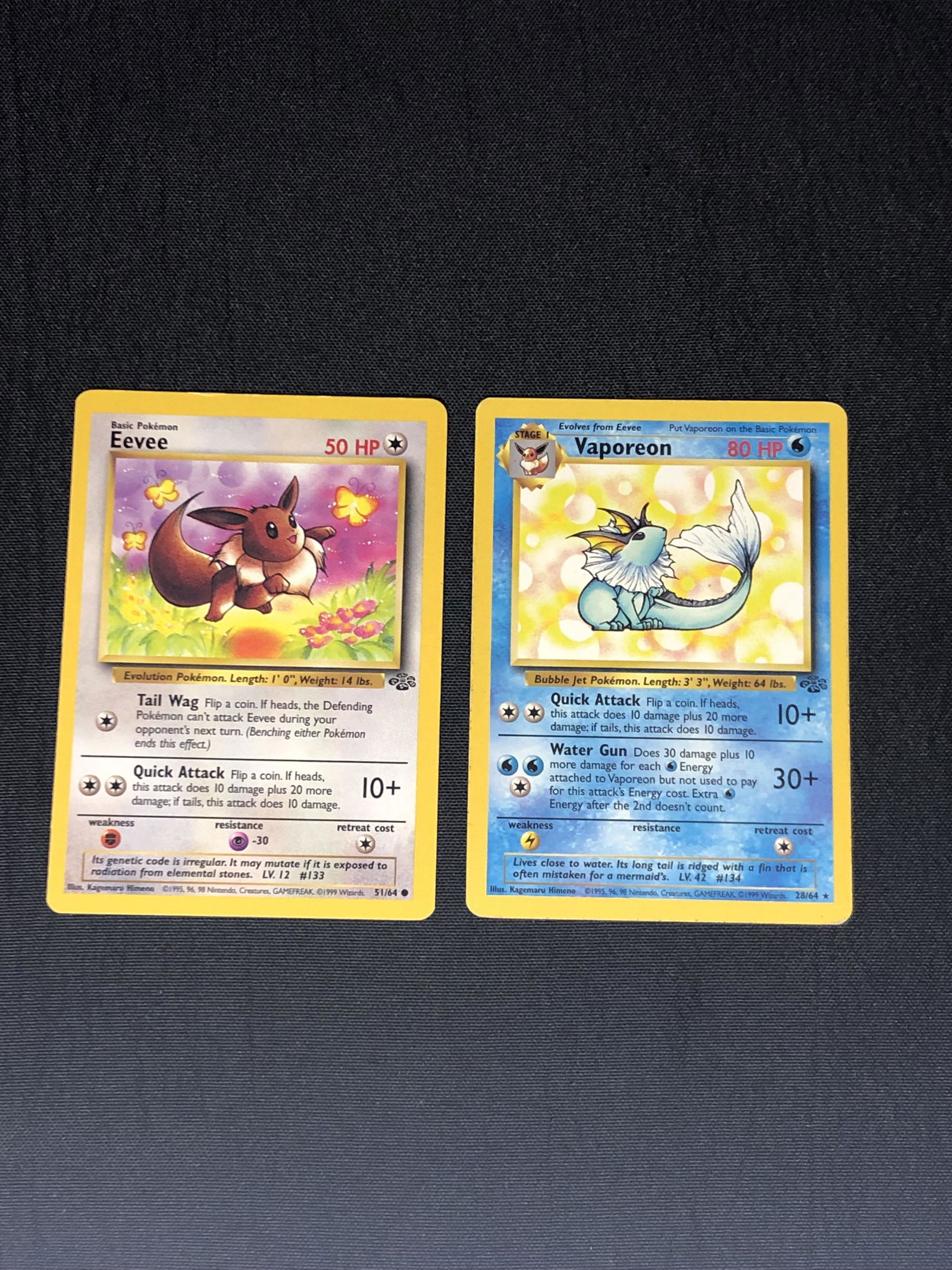 Jungle Set Eevee & Vaporeon Pokemon Cards - Moderately Played Condition (1 of 1)