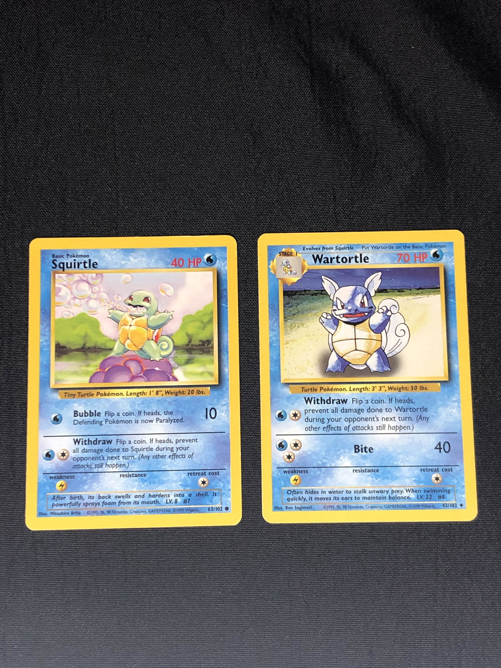 Base Set Squirtle & Wartortle Pokemon Cards - Moderately Played Condition (1 of 1)
