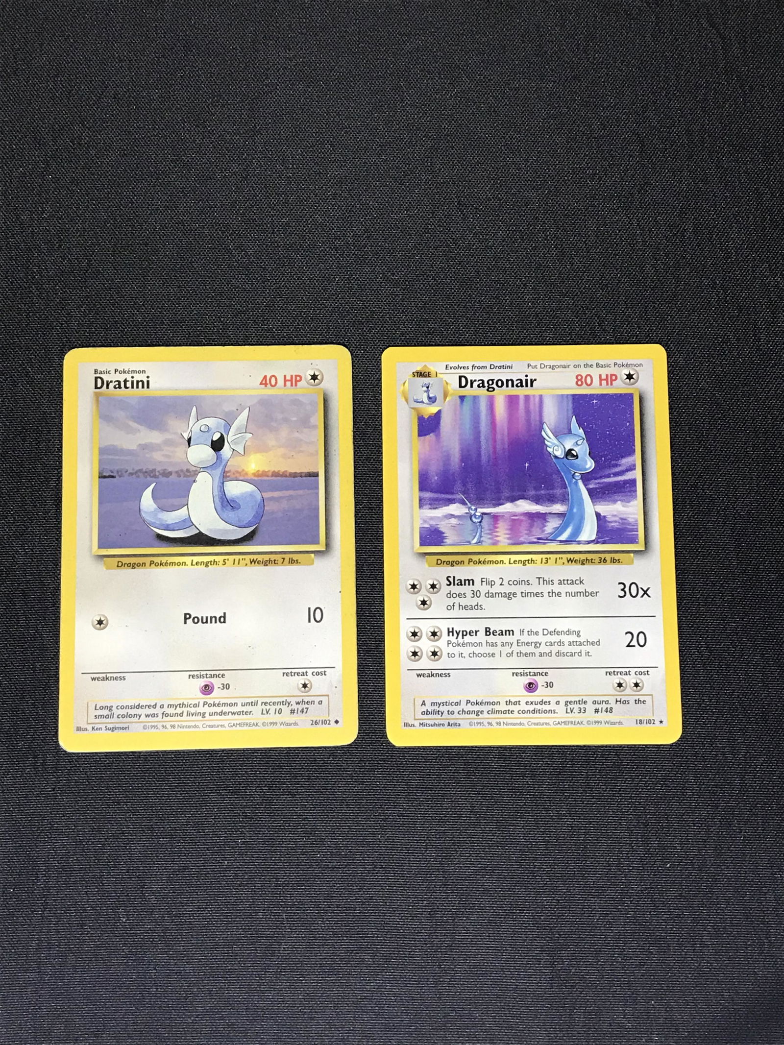 Base Set Dratini & Dragonair Pokemon cards (1 of 1)