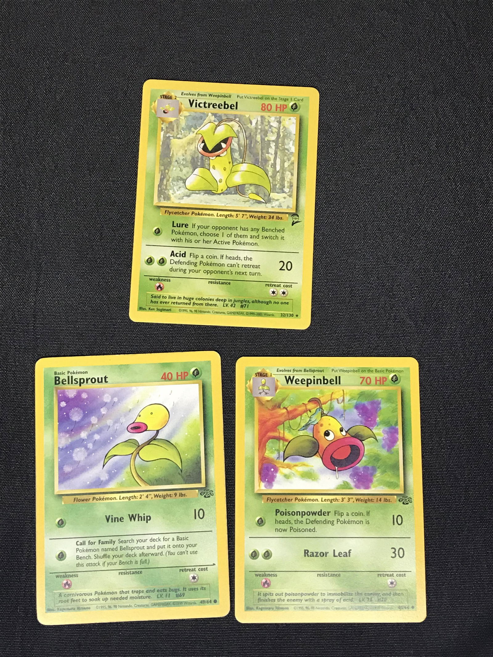 Jungle Bellsprout and Weepinbell & Base Set 2 Victreebel Pokemon cards: Jungle Bellsprout and Weepinbell & Base Set 2 Victreebel Pokemon cards
