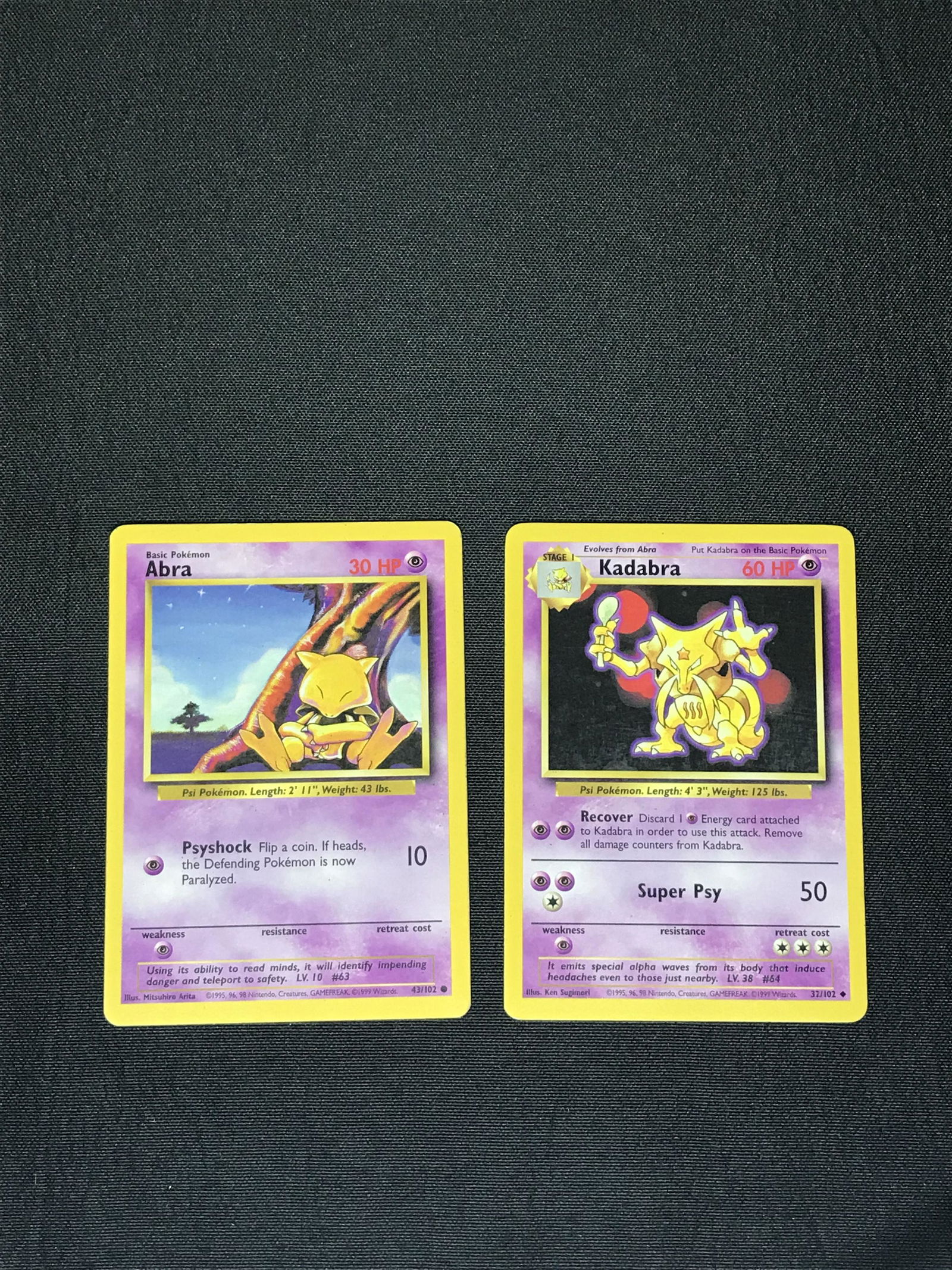Base Set Abra & Kadabra Pokemon cards (1 of 1)