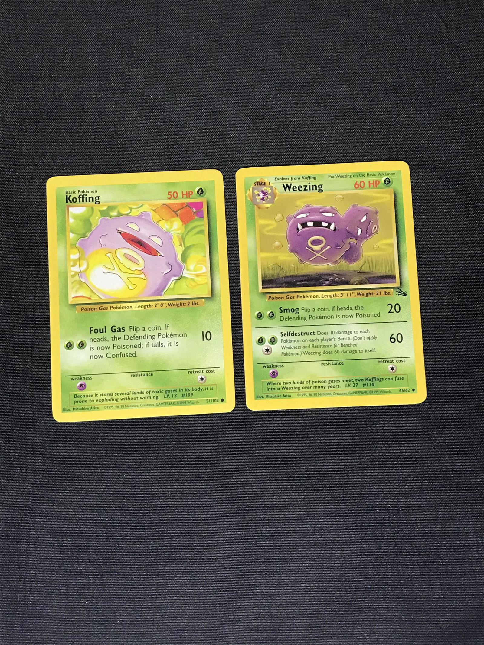 Base Set Koffing & Fossil Weezing Pokemon cards: Base Set Koffing & Fossil Weezing Pokemon cards