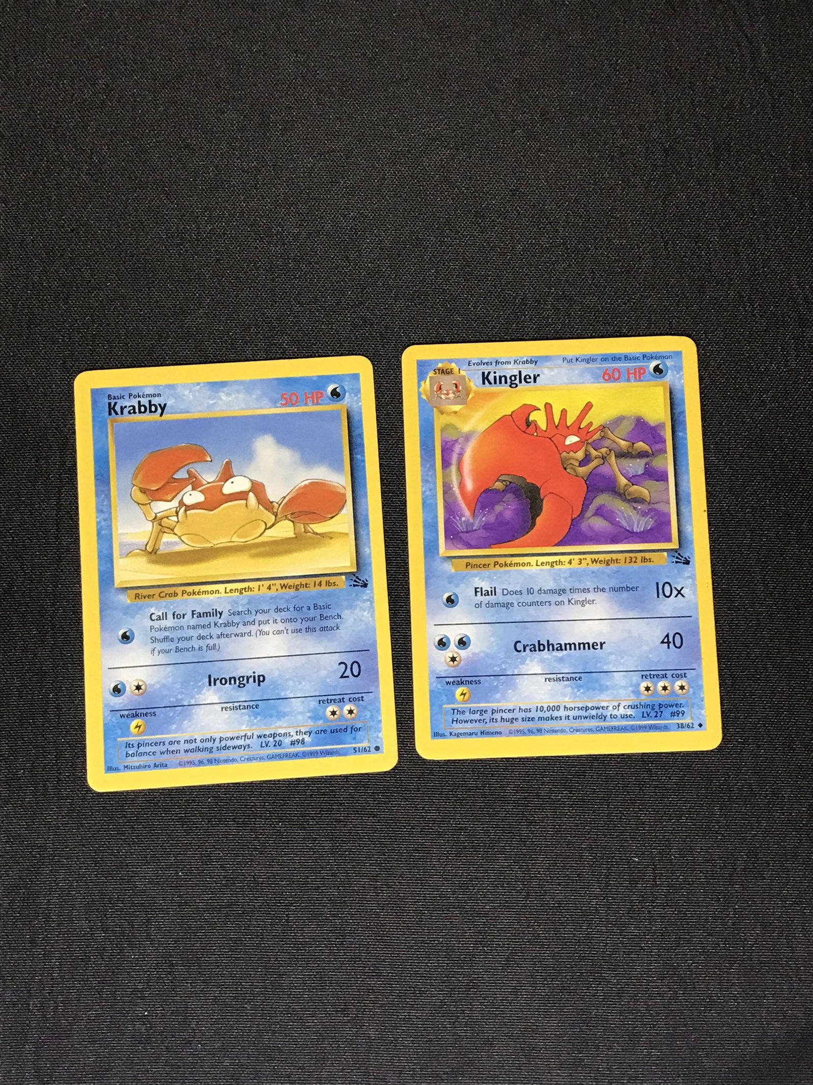 Fossil Krabby & Kingler Pokemon cards: Fossil Krabby & Kingler Pokemon cards