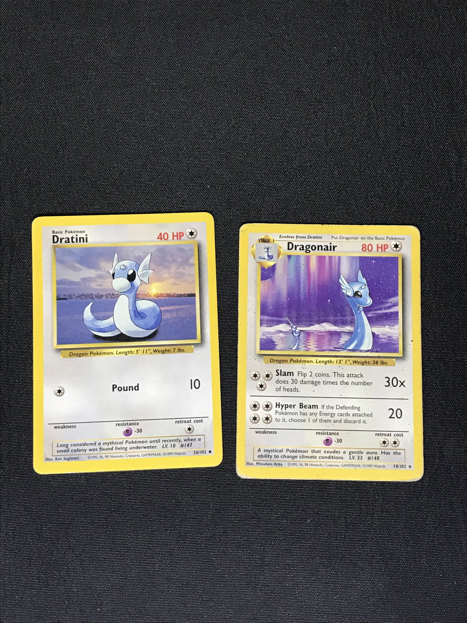 Base Set Dratini & Dragonair Pokemon cards (1 of 1)