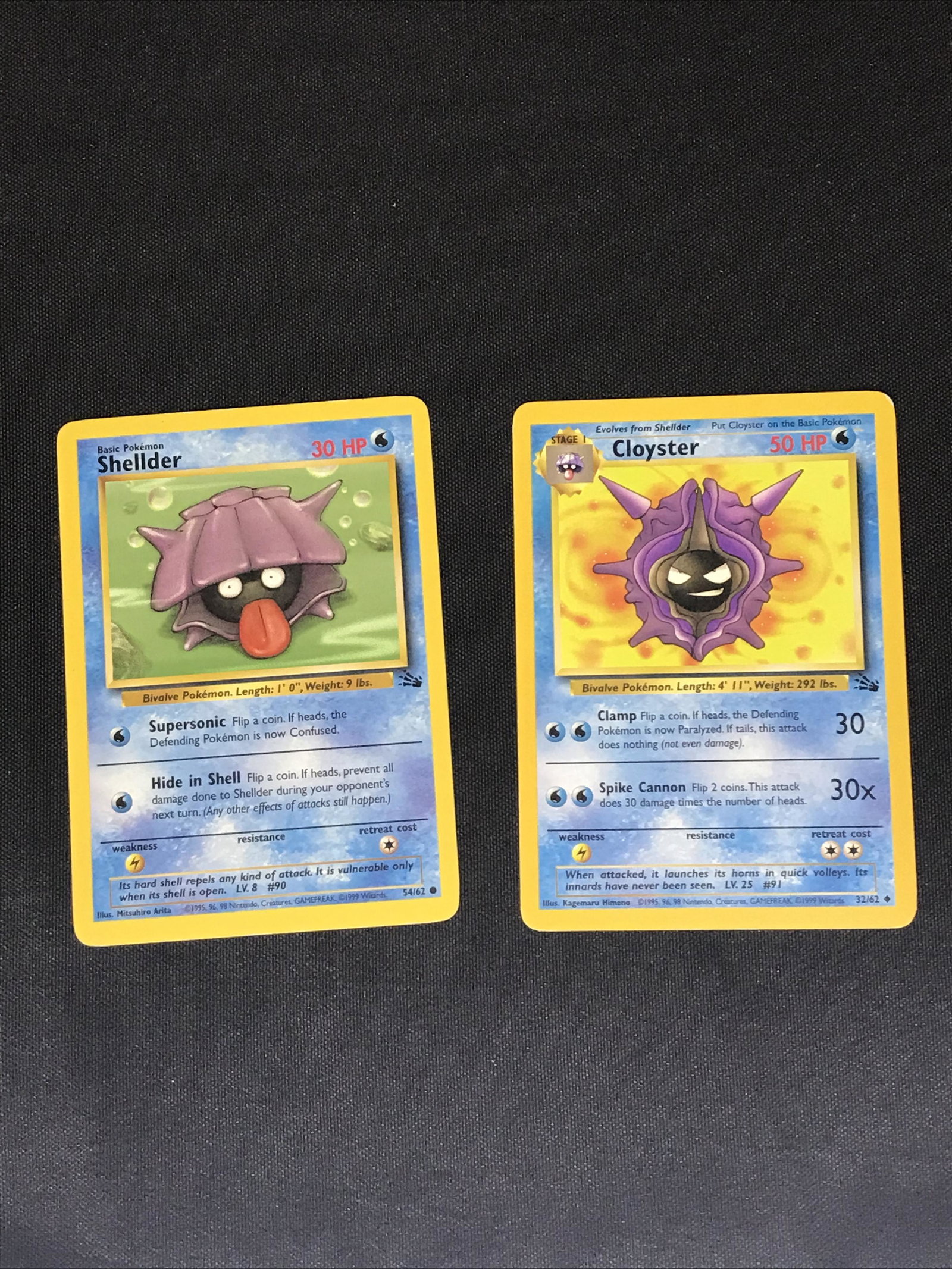 Fossil Shellder and Cloyster Pokemon cards - moderately played: Fossil Shellder and Cloyster Pokemon cards - moderately played