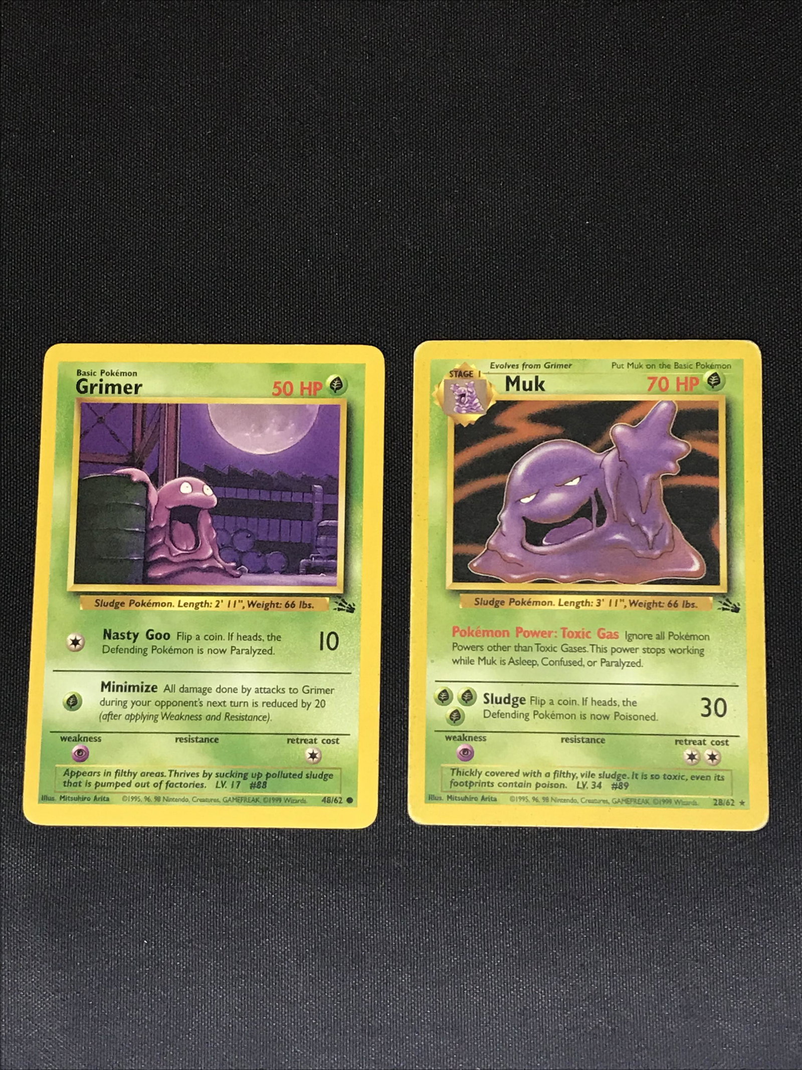 Fossil Grimer and Muk Pokemon cards - moderately played: Fossil Grimer and Muk Pokemon cards - moderately played