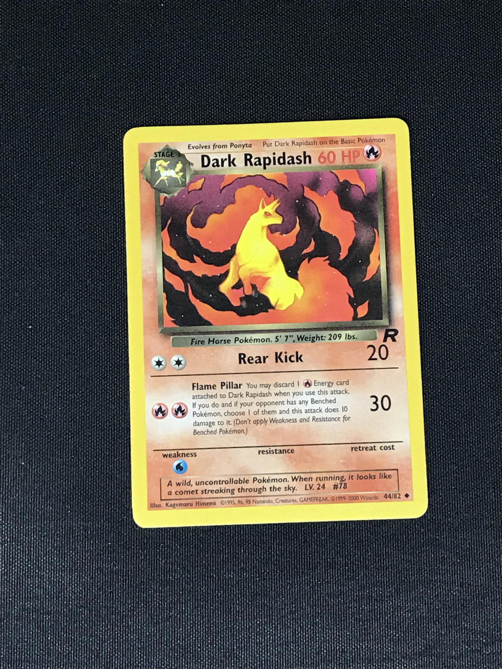 Vintage Team Rocket Dark Rapidash Error Card Pokemon single - moderately played (1 of 1)