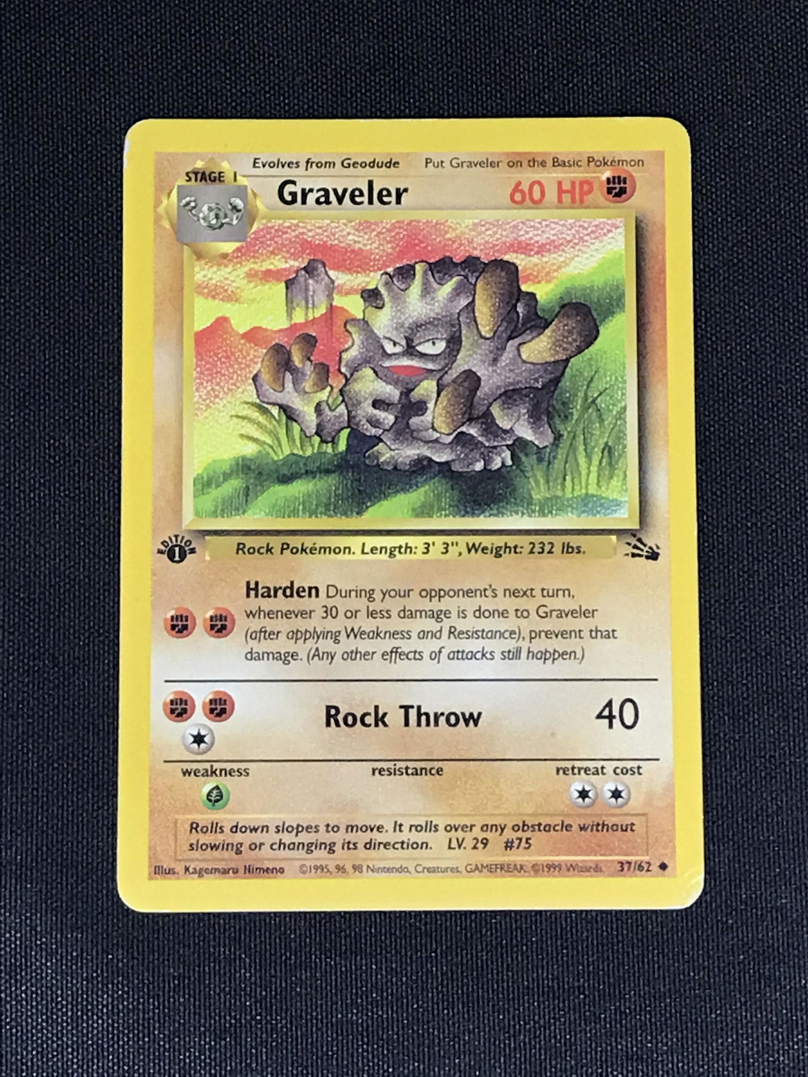 Vintage Fossil 1st Edition Graveler Pokemon single - moderately played: Vintage Fossil 1st Edition Graveler Pokemon single - moderately played