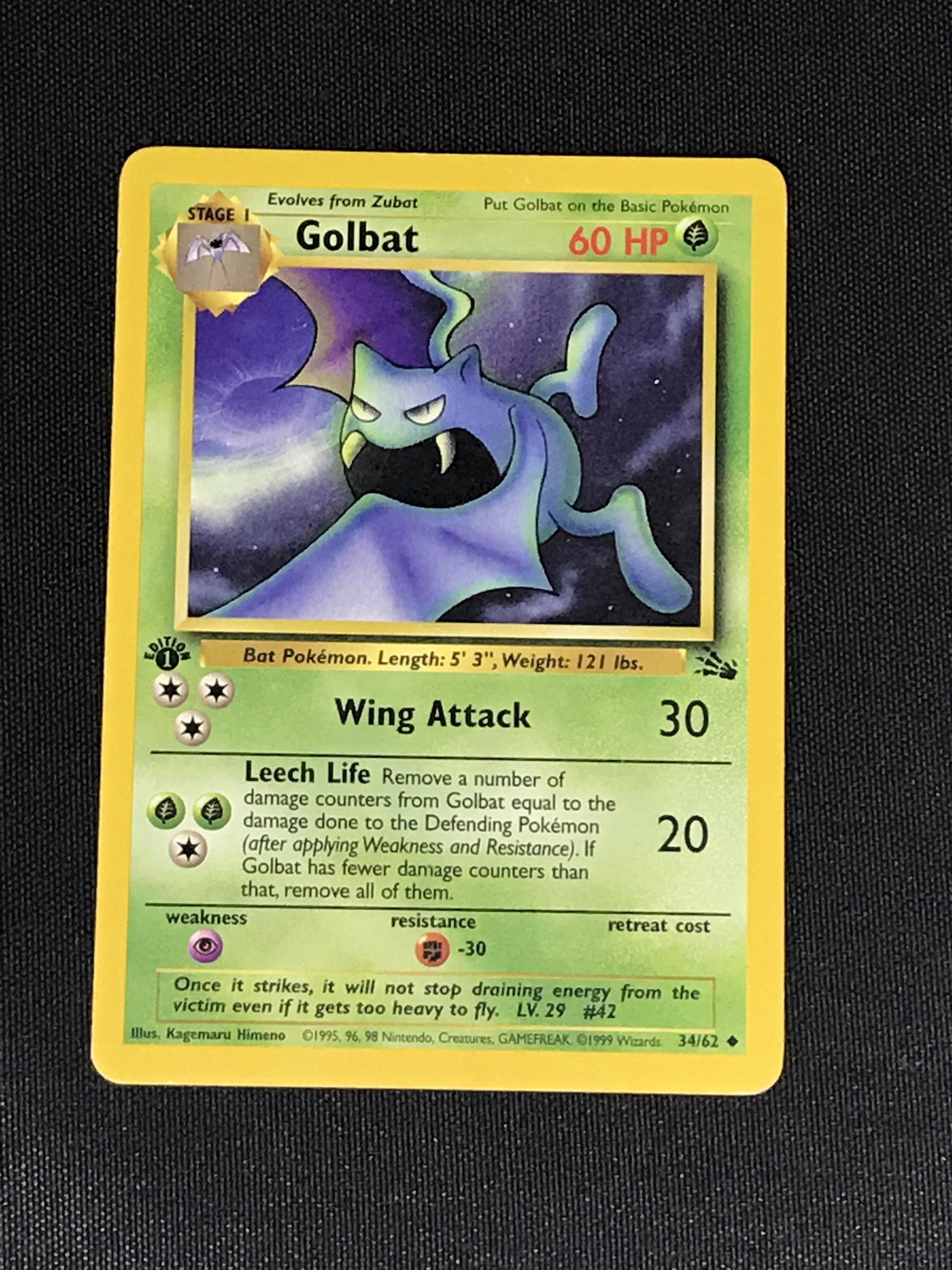 Vintage Fossil 1st Edition Golbat Pokemon single - moderately played: Vintage Fossil 1st Edition Golbat Pokemon single - moderately played