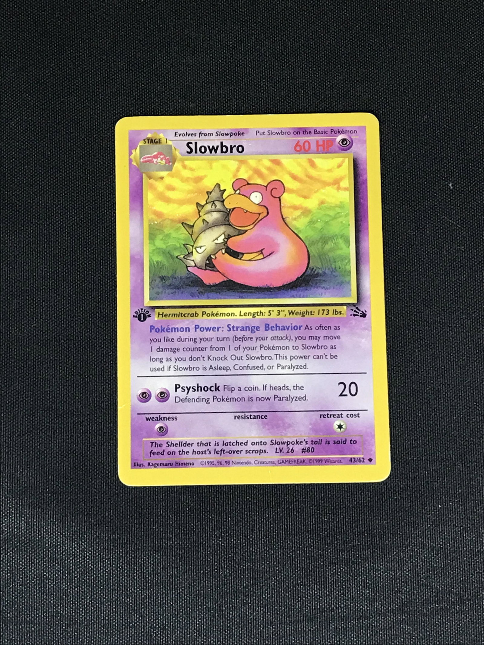 Vintage 1st Edition Fossil Slowbro Pokemon single - moderately played: Vintage 1st Edition Fossil Slowbro Pokemon single - moderately played
