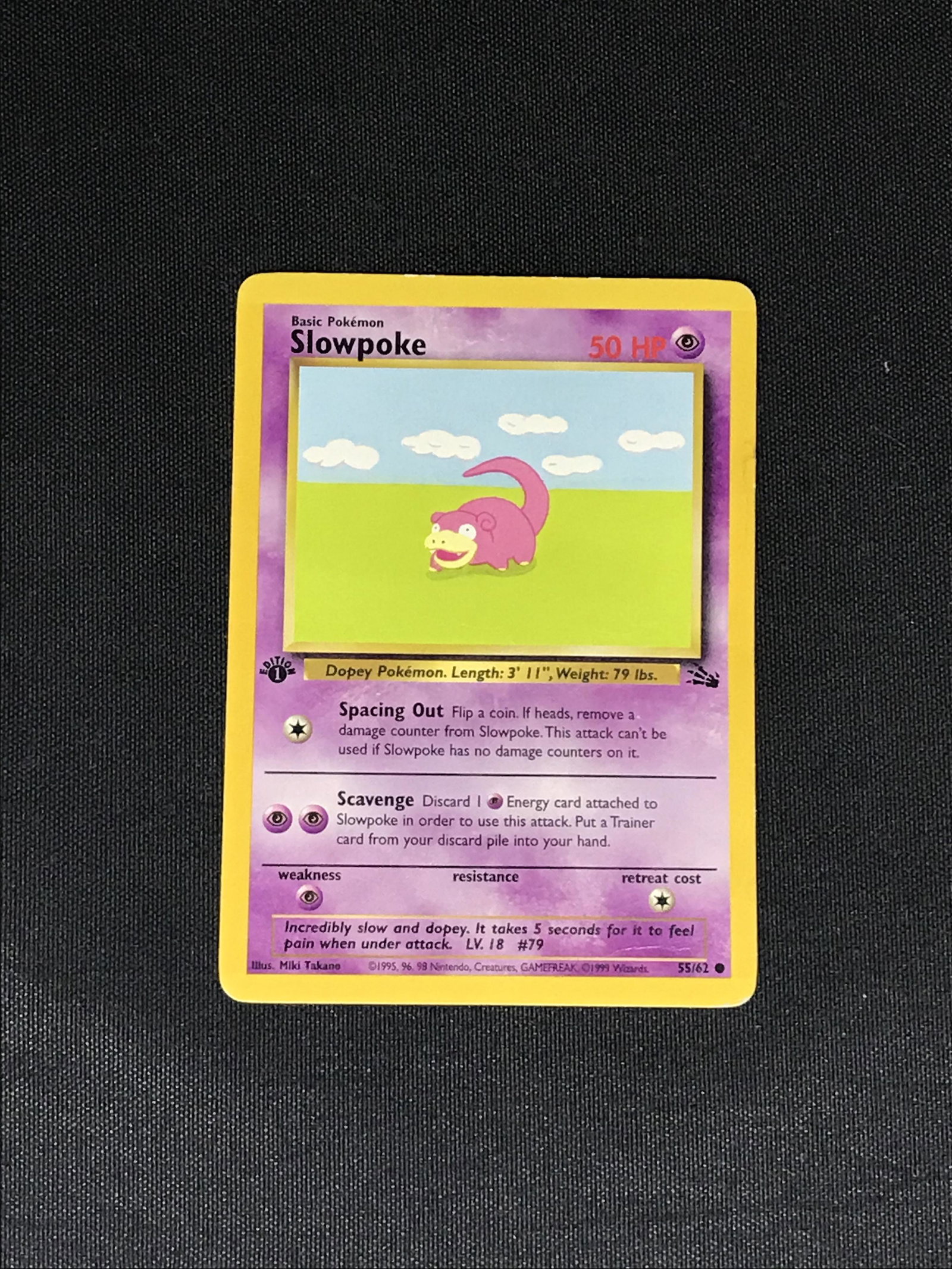Vintage 1st Edition Fossil Slowpoke Pokemon single - moderately played: Vintage 1st Edition Fossil Slowpoke Pokemon single - moderately played