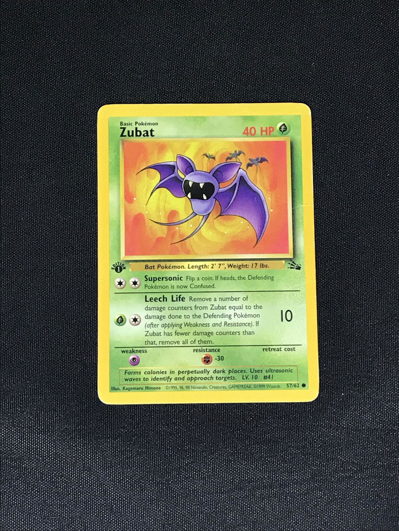 Vintage 1st Edition Fossil Zubat Pokemon single - moderately played: Vintage 1st Edition Fossil Zubat Pokemon single - moderately played