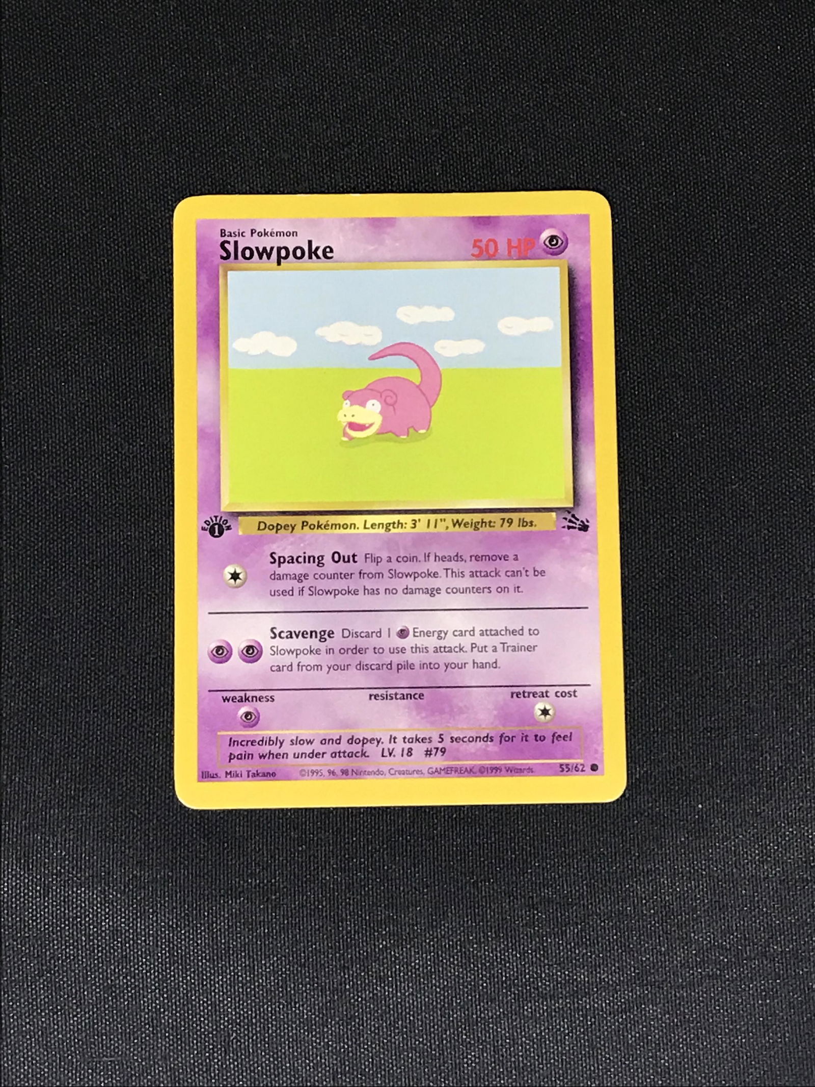 Vintage 1st Edition Fossil Slowpoke Pokemon single - moderately played: Vintage 1st Edition Fossil Slowpoke Pokemon single - moderately played