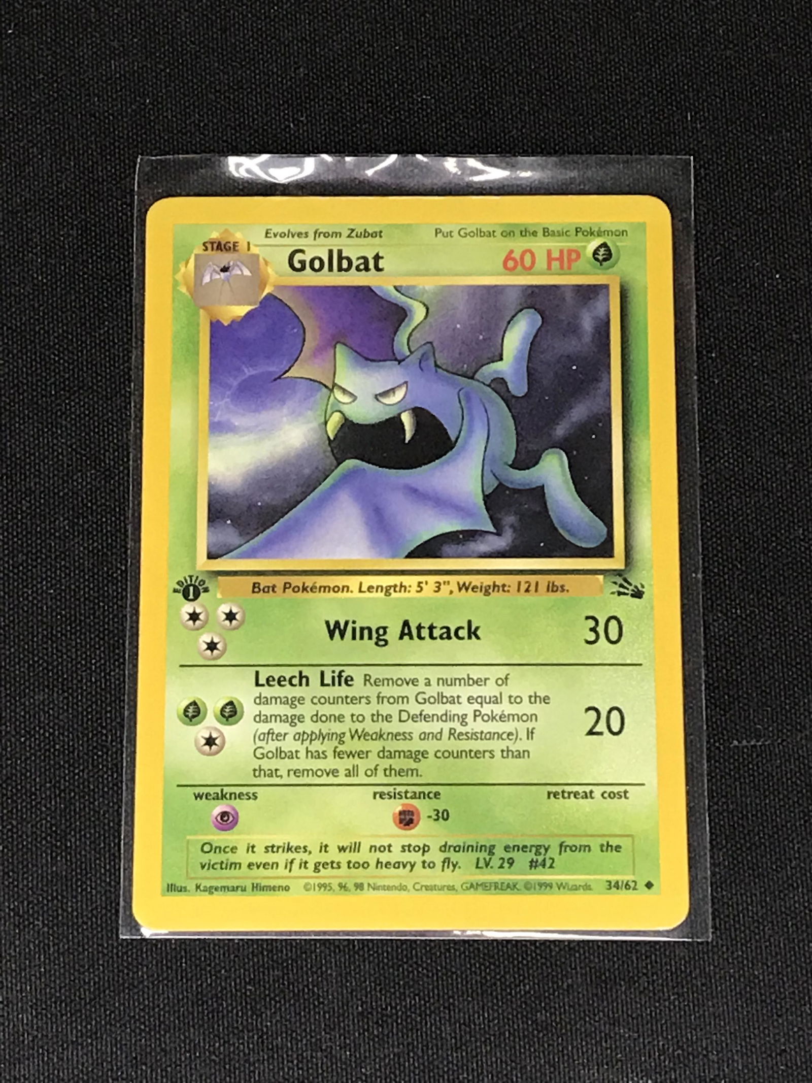 Vintage 1st Edition Fossil Goldbat Pokemon single - moderately played: Vintage 1st Edition Fossil Goldbat Pokemon single - moderately played
