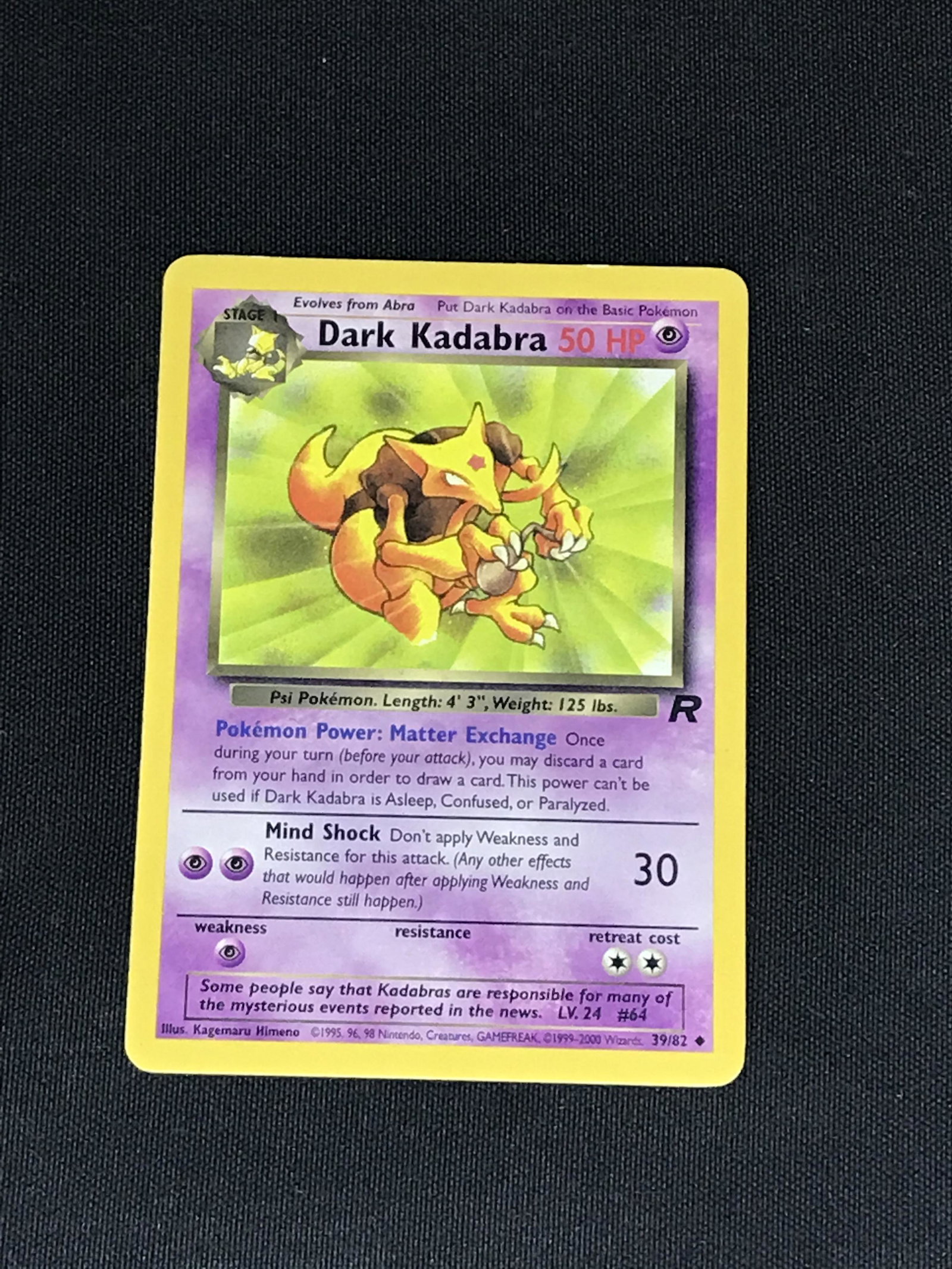 Dark Kadabra Team Rocket vintage Pokemon single - moderately played (1 of 1)