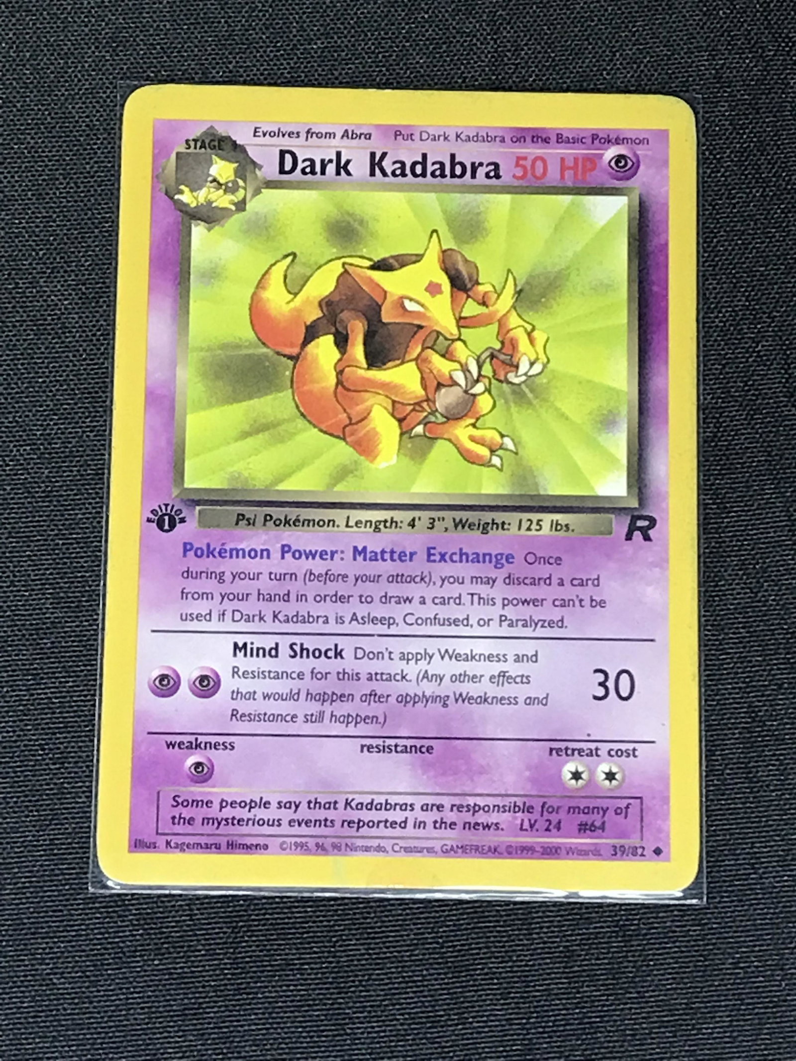1st Edition Team Rocket Dark Kadabra Pokemon single - moderately played (1 of 1)