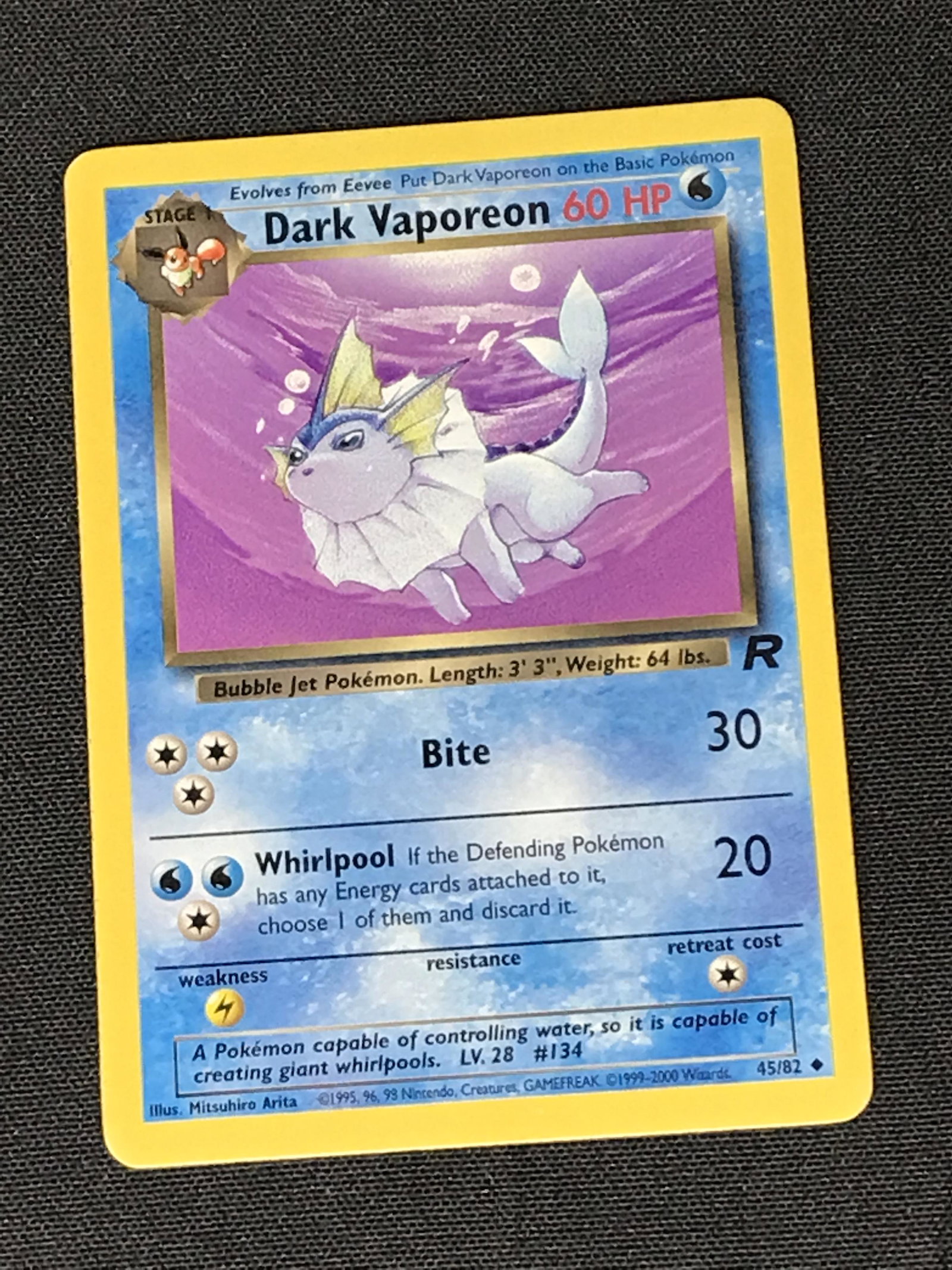 Dark Vaporeon Team Rocket Pokemon single - moderately played (1 of 1)