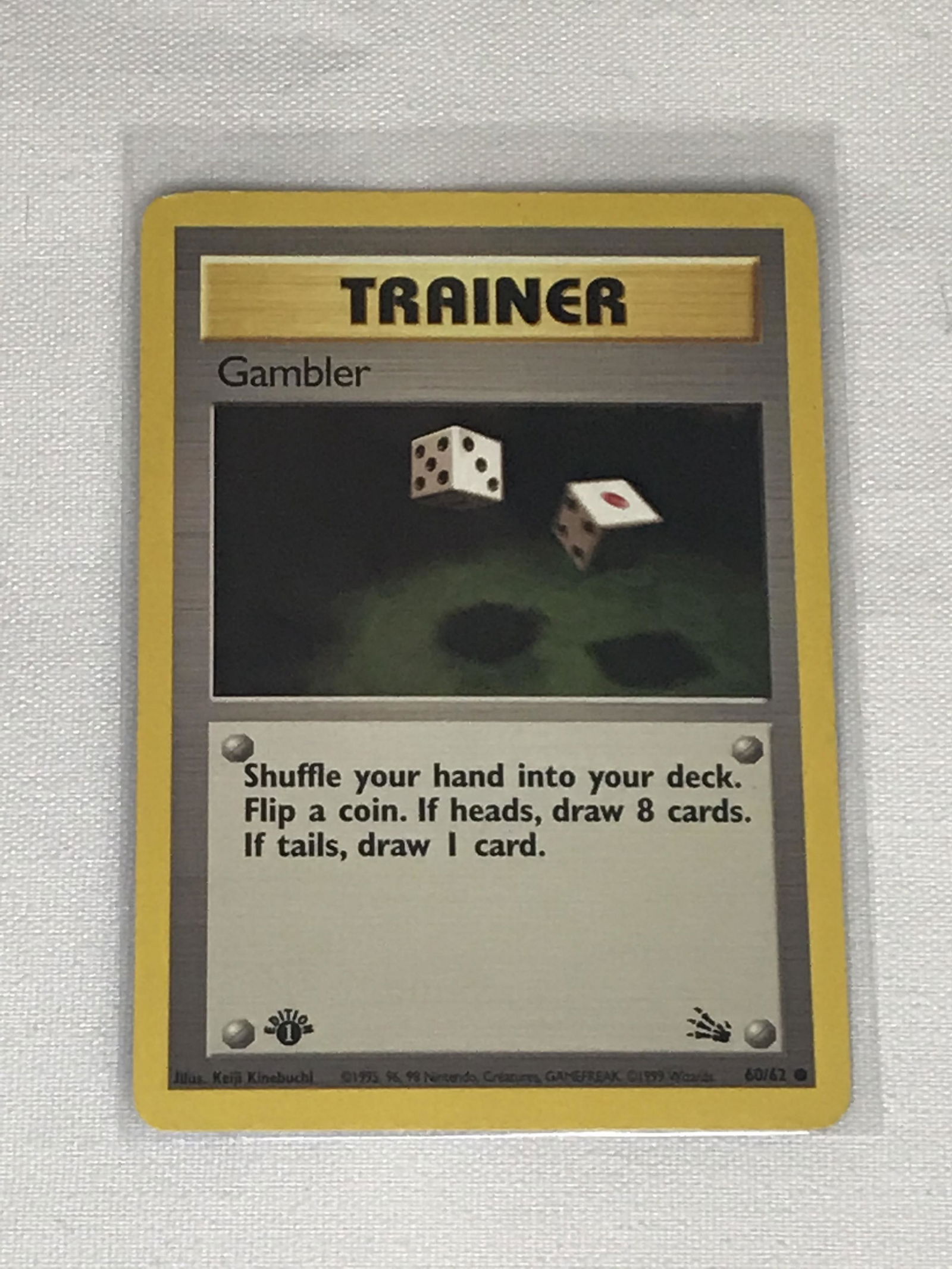 1st Edition Fossil Gambler Pokemon single - moderately played: 1st Edition Fossil Gambler Pokemon single - moderately played
