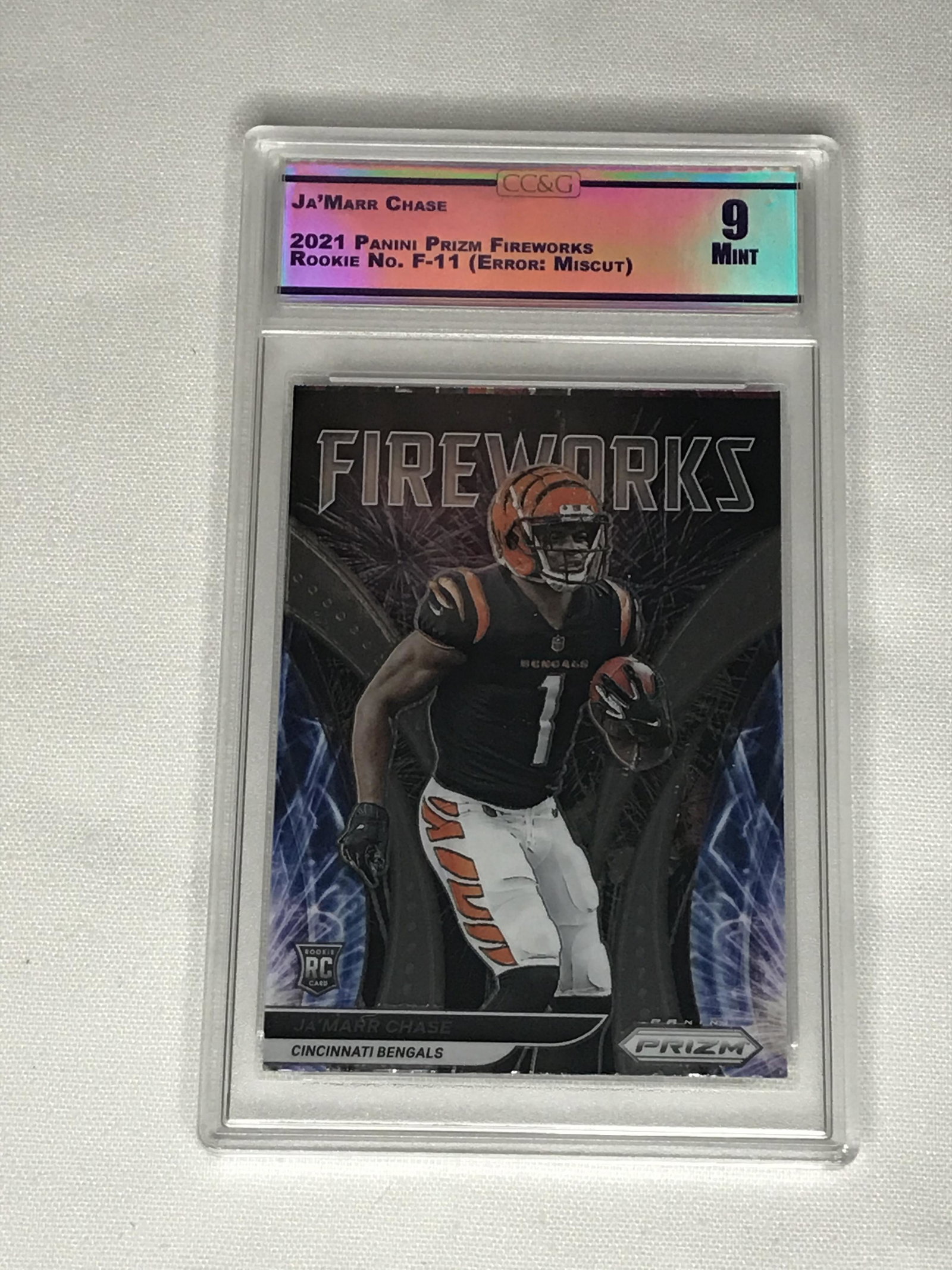 Ja'Marr Chase Panini Prizm Fireworks Rookie (Error: Miscut): Ja'Marr Chase Panini Prizm Fireworks Rookie (Error: Miscut)