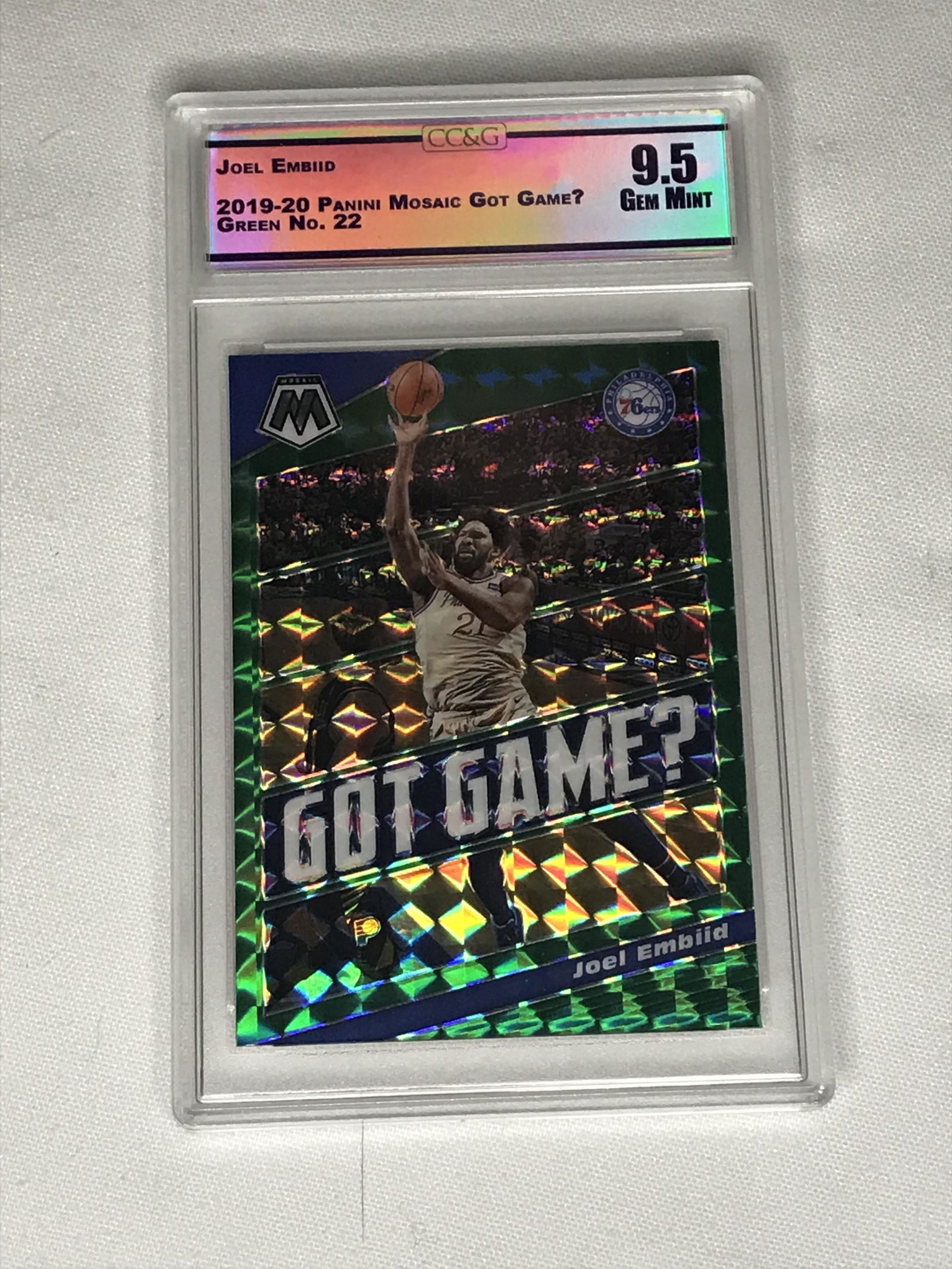 Joel Embiid Panini Mosaic Green CC&G 9.5 (1 of 1)