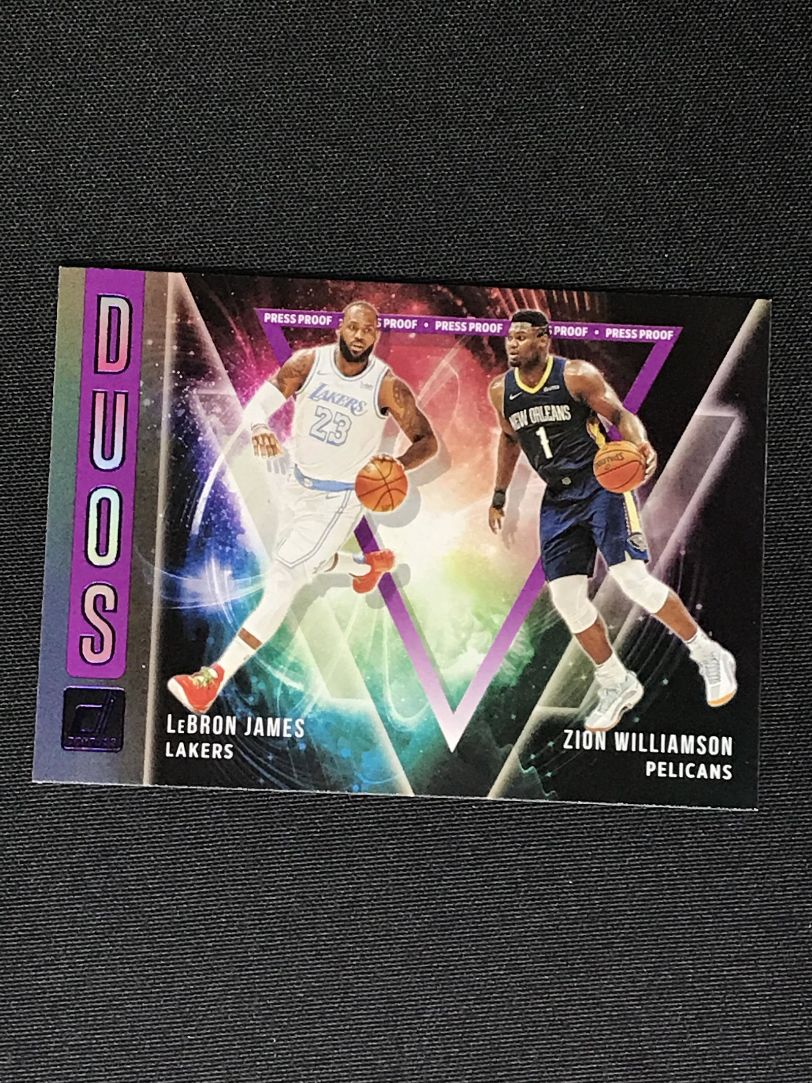 Lebron James & Zion Williamson Panini Donruss Duos Purple Press Proof (1 of 1)