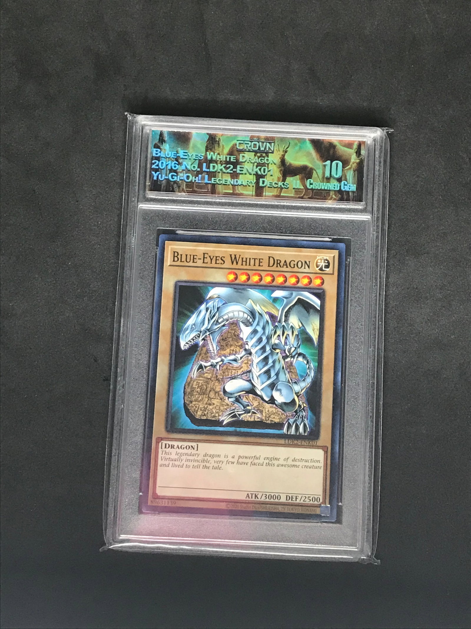 Blue Eyes White Dragon 2016 Yu-Gi-Oh! Legendary Decks II CC&G Crowned Gem 10 - With Custom Label: Blue Eyes White Dragon 2016 Yu-Gi-Oh! Legendary Decks II CC&G Crowned Gem 10 - With Custom Label