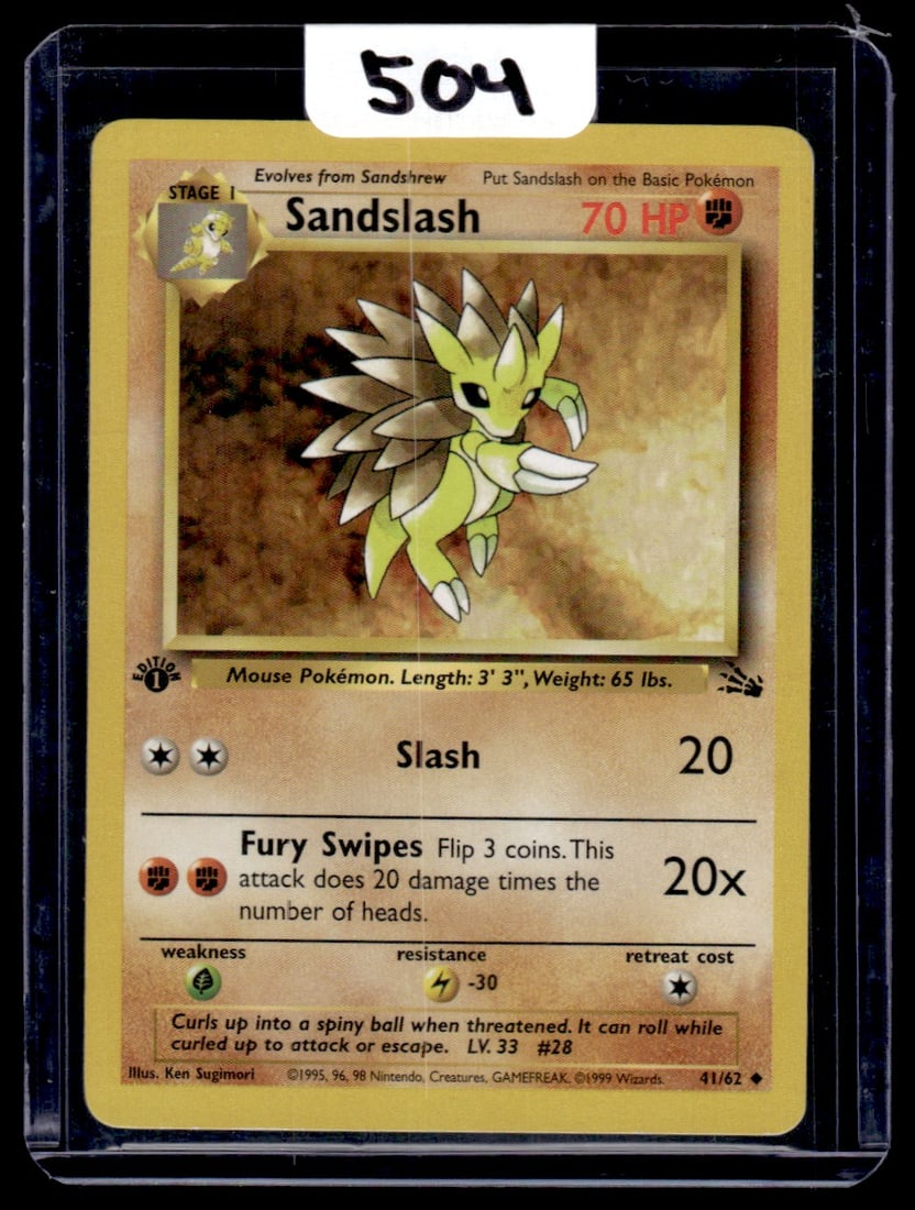 Sandslash - Fossil - 1st Edition Pokemon Card: Sandslash - Fossil - 1st Edition Pokemon Card