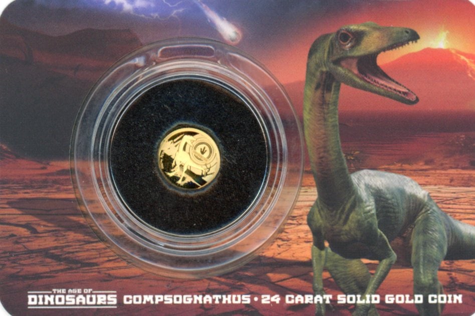 24 Carat 0.5 Gram Solomon Islands Ltd. Ed. Solid Gold Coin - Compsognathus