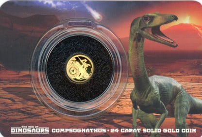 24 Carat 0.5 Gram Solomon Islands Ltd. Ed. Solid Gold Coin - Compsognathus