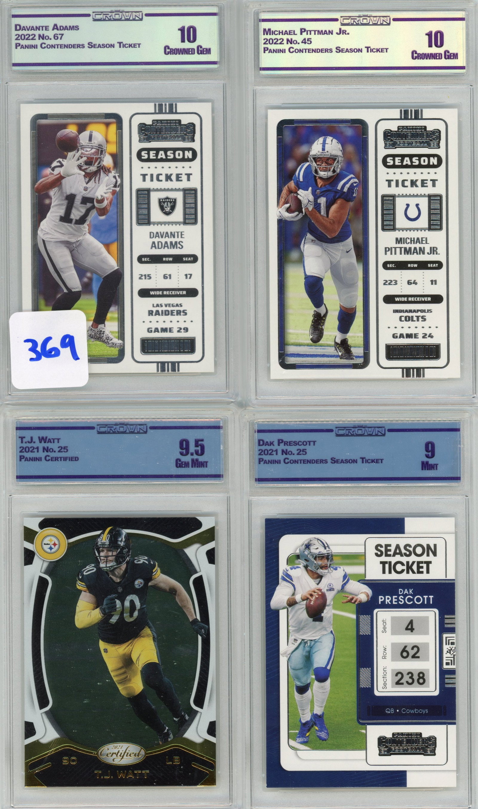 Lot of 4 CC&G Graded Panini Football Slabs: Lot of 4 CC&G Graded Panini Football Slabs