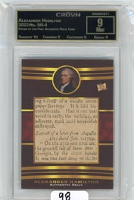 Alexander Hamilton - 2022 Pieces of the Past Authentic Relic Card Graded CC&G Mint 9