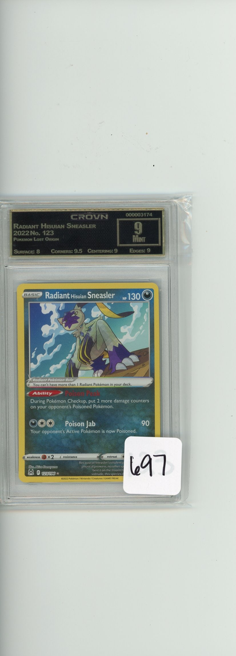 Radiant Hisuian Sneasler - 2022 Pokemon Lost Origin CC&G Graded Mint 9: Radiant Hisuian Sneasler - 2022 Pokemon Lost Origin CC&G Graded Mint 9