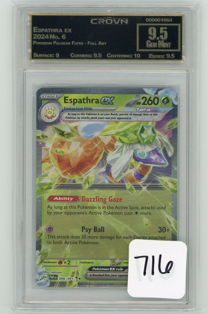 Espathra ex - 2024 Pokemon Paldean Fates - Full Art CC&G Graded Gem Mint 9.5 (1 of 1)