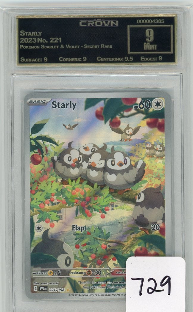 Starly - 2023 Pokemon Scarlet & Violet - Secret Rare CC&G Graded Mint 9: Starly - 2023 Pokemon Scarlet & Violet - Secret Rare CC&G Graded Mint 9