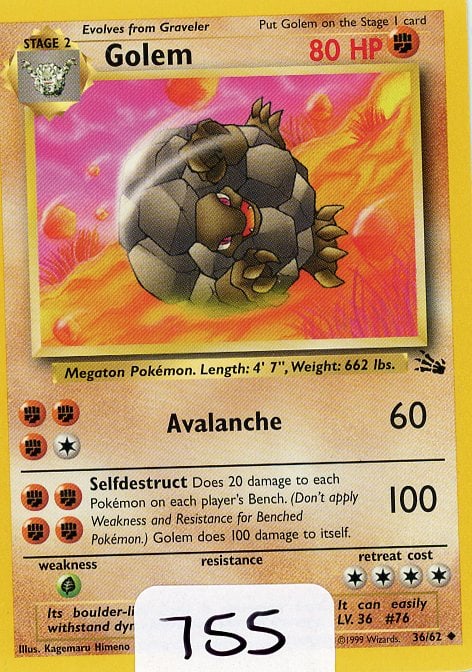 Golem - 1999 Pokemon Fossil single (1 of 1)