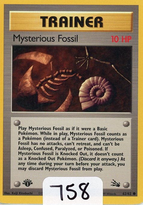 Mysterious Fossil - 1999 Pokemon Fossil 1st Edition single (1 of 1)
